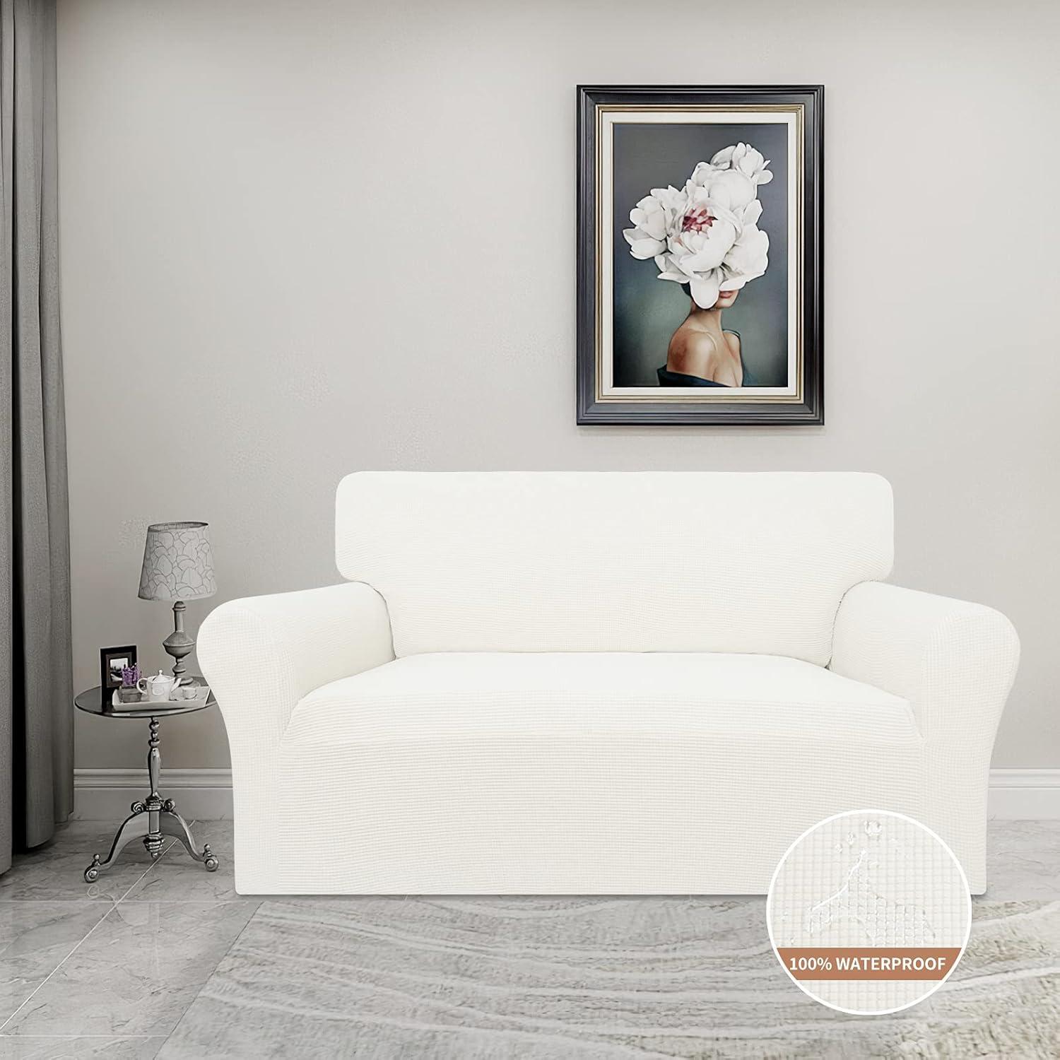 image:imageEasyGoing 100 Waterproof Chair Couch Cover Dual Waterproof Sofa Cover Stretch Jacquard Sofa Slipcover Leakproof Furniture Protector for Kids Pets Dog and Cat Chair ChocolateCream