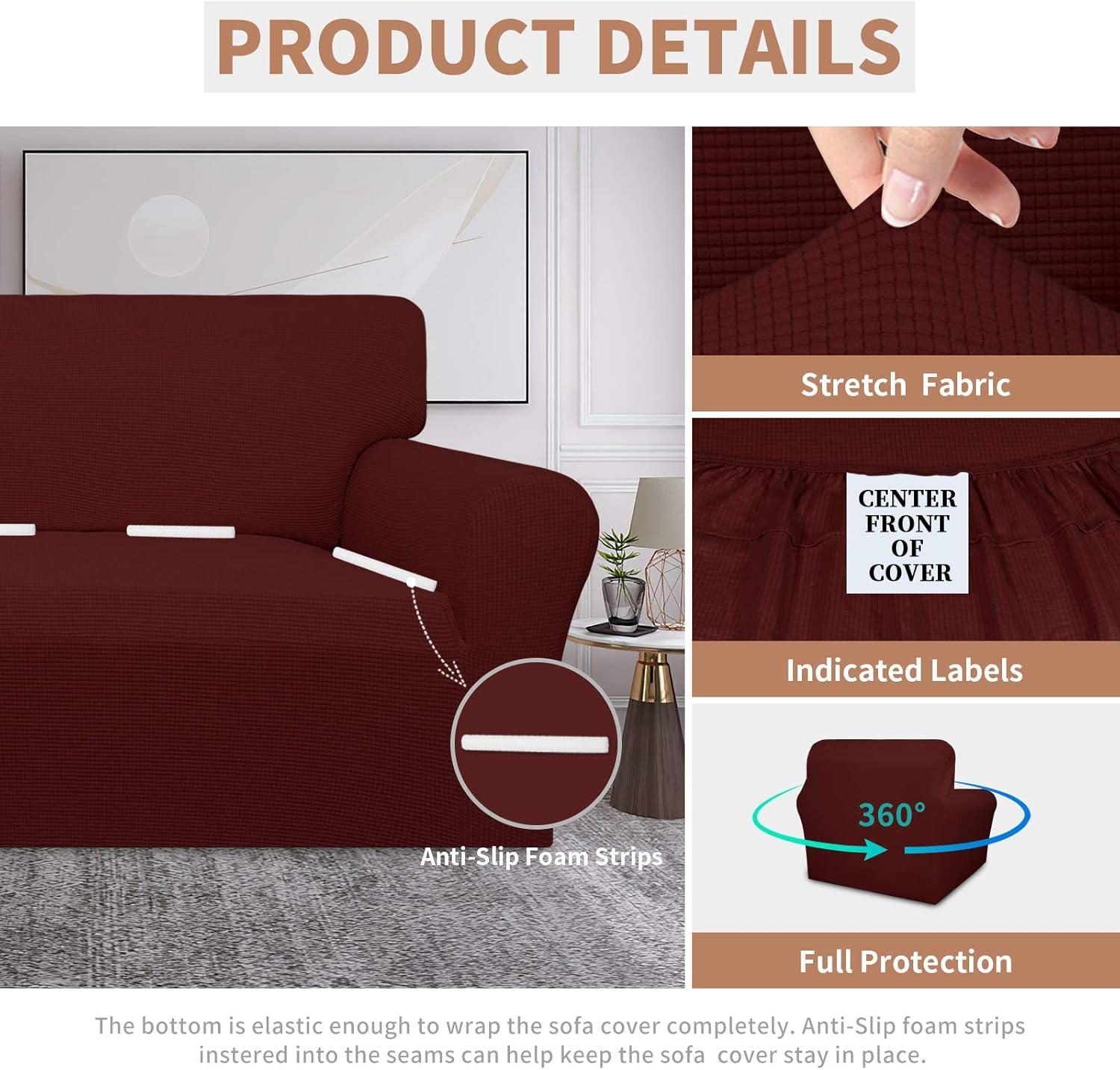 image:imageEasyGoing 100 Waterproof Chair Couch Cover Dual Waterproof Sofa Cover Stretch Jacquard Sofa Slipcover Leakproof Furniture Protector for Kids Pets Dog and Cat Chair ChocolateWine