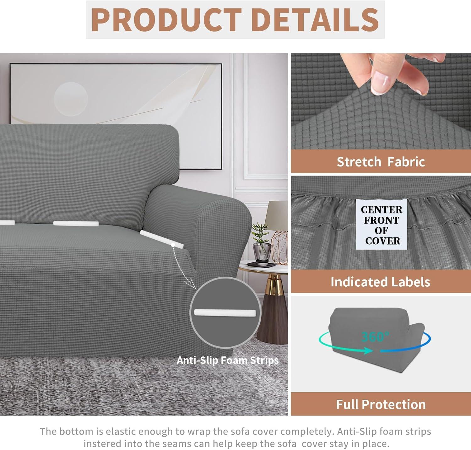 image:imageEasyGoing 100 Waterproof Chair Couch Cover Dual Waterproof Sofa Cover Stretch Jacquard Sofa Slipcover Leakproof Furniture Protector for Kids Pets Dog and Cat Chair ChocolateGrey