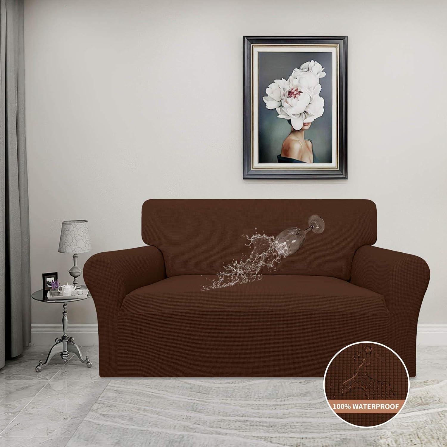 image:imageEasyGoing 100 Waterproof Chair Couch Cover Dual Waterproof Sofa Cover Stretch Jacquard Sofa Slipcover Leakproof Furniture Protector for Kids Pets Dog and Cat Chair ChocolateCoffee