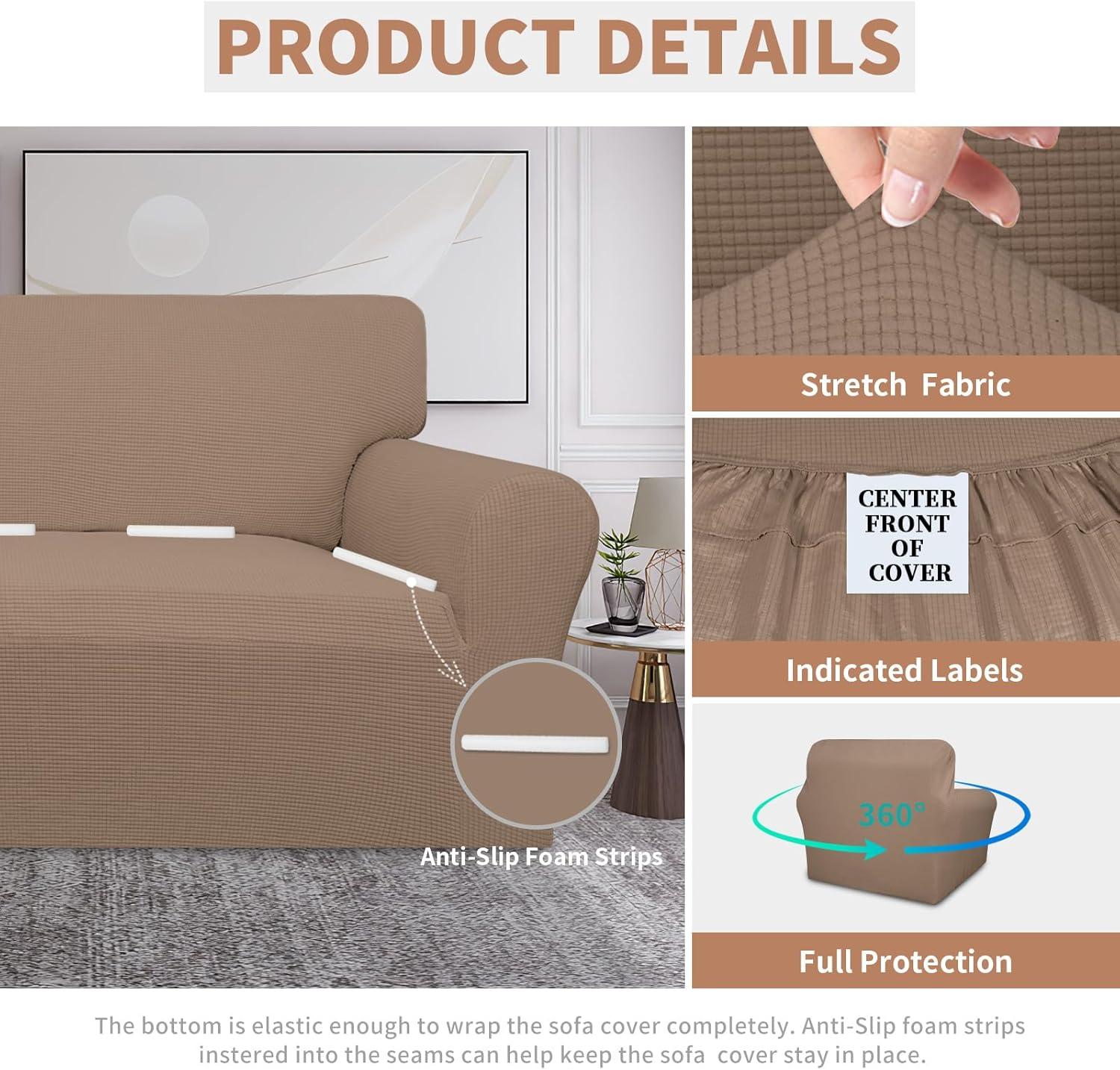 image:imageEasyGoing 100 Waterproof Chair Couch Cover Dual Waterproof Sofa Cover Stretch Jacquard Sofa Slipcover Leakproof Furniture Protector for Kids Pets Dog and Cat Chair ChocolateCamel
