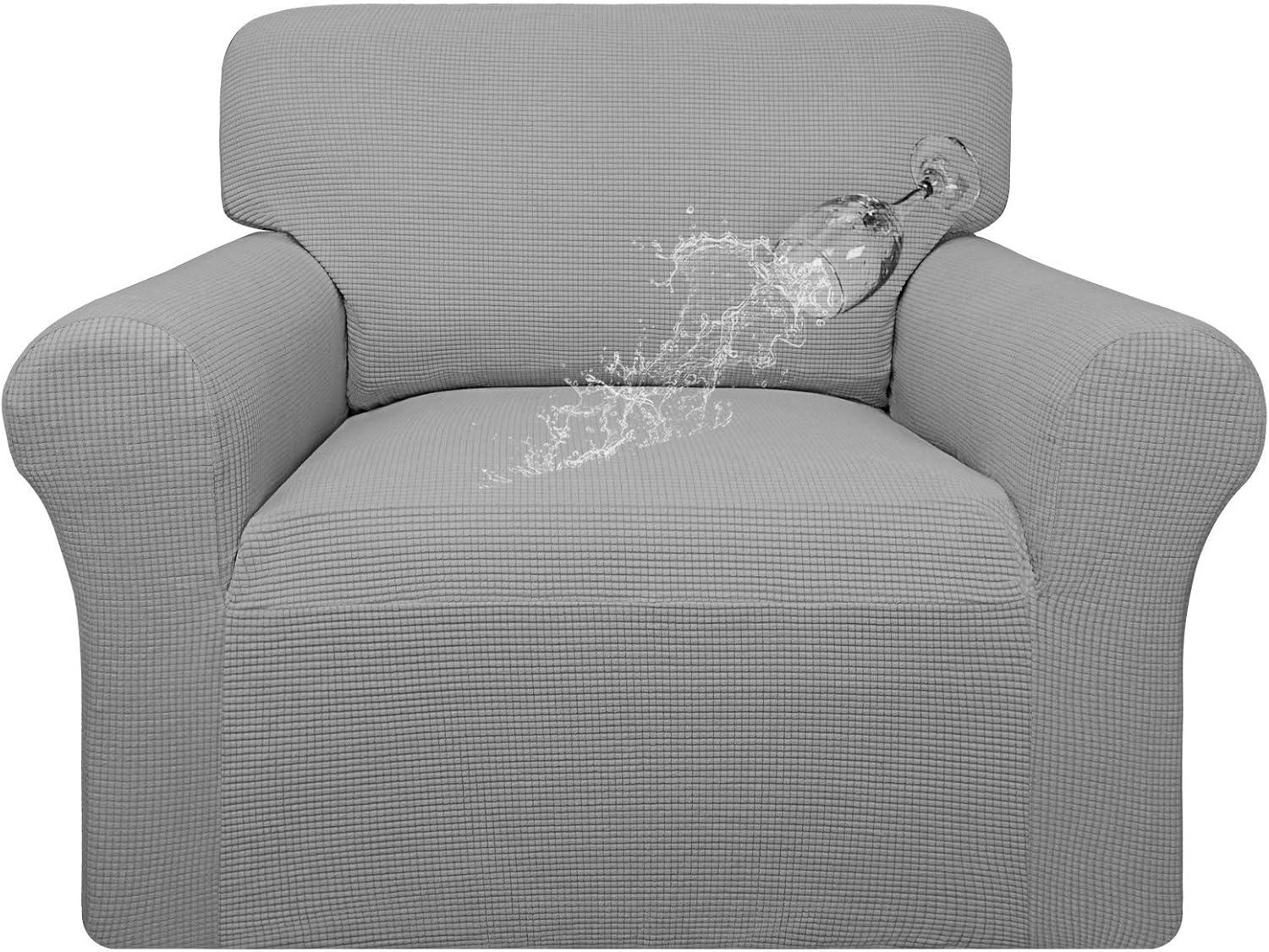 image:imageEasyGoing 100 Waterproof Chair Couch Cover Dual Waterproof Sofa Cover Stretch Jacquard Sofa Slipcover Leakproof Furniture Protector for Kids Pets Dog and Cat Chair ChocolateLight Gray