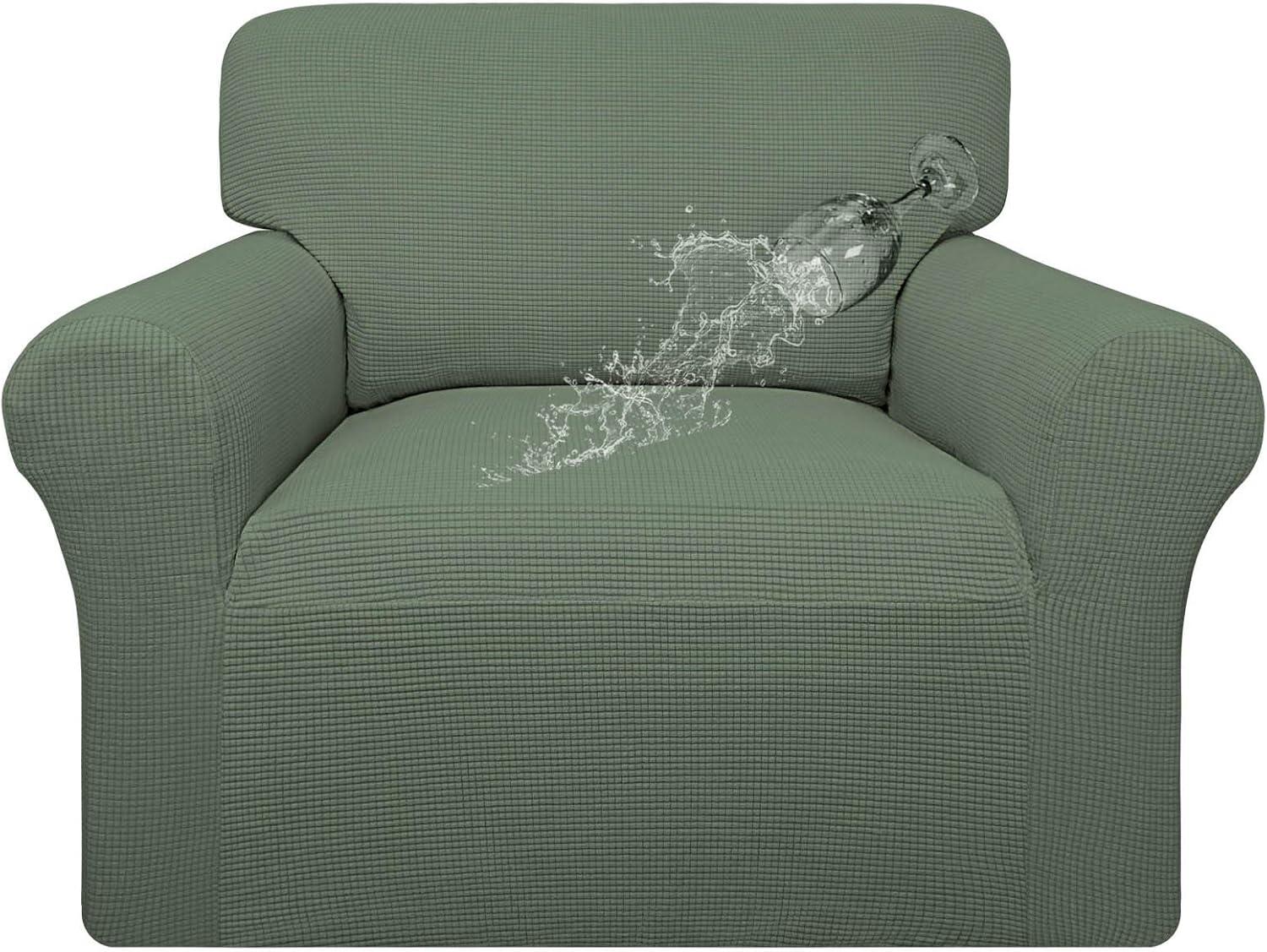 image:imageEasyGoing 100 Waterproof Chair Couch Cover Dual Waterproof Sofa Cover Stretch Jacquard Sofa Slipcover Leakproof Furniture Protector for Kids Pets Dog and Cat Chair ChocolateGrayish Green