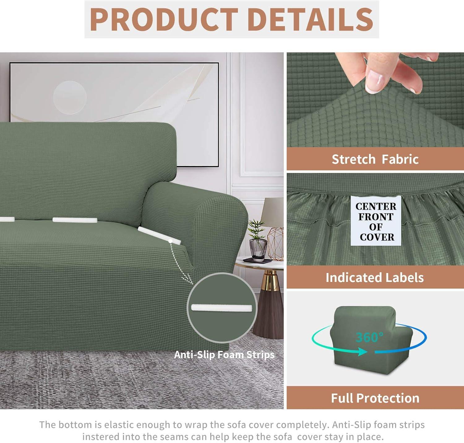 image:imageEasyGoing 100 Waterproof Chair Couch Cover Dual Waterproof Sofa Cover Stretch Jacquard Sofa Slipcover Leakproof Furniture Protector for Kids Pets Dog and Cat Chair ChocolateGrayish Green