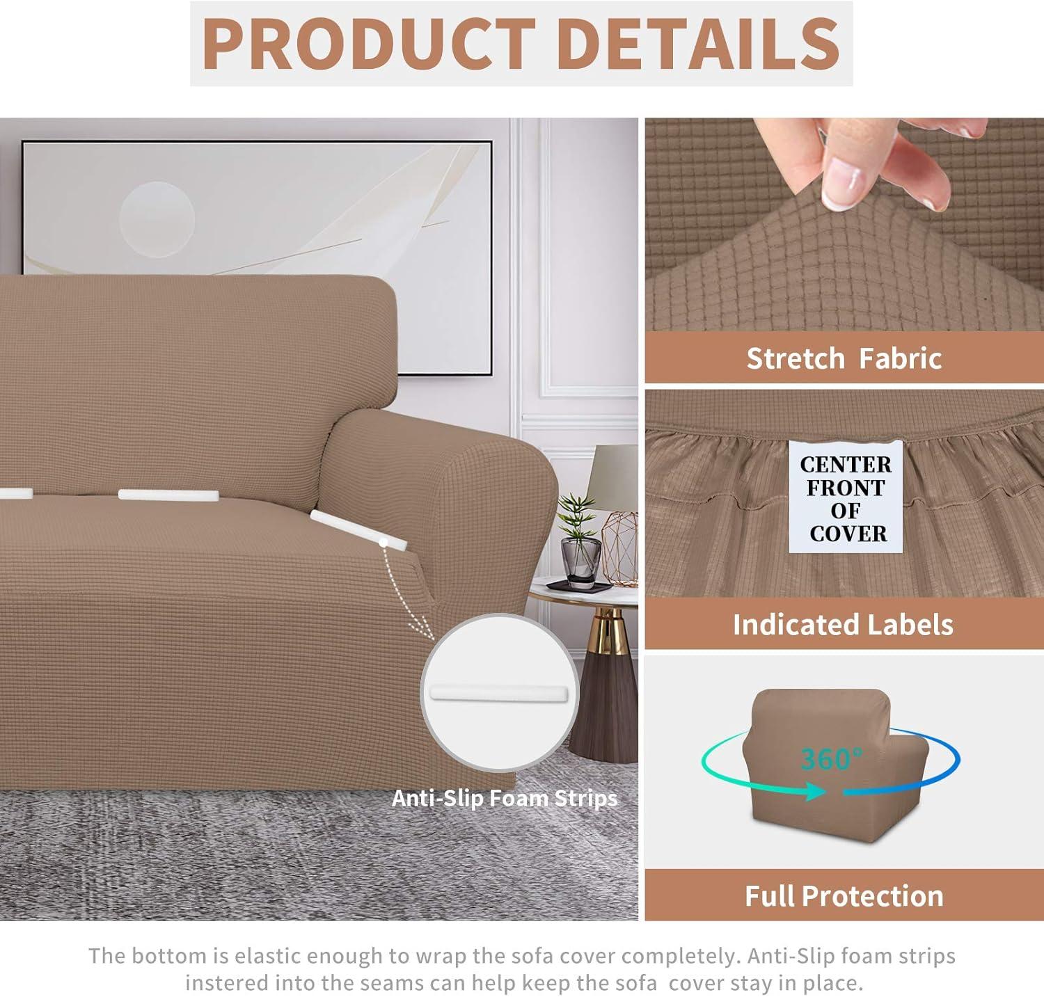 image:imageEasyGoing 100 Waterproof Chair Couch Cover Dual Waterproof Sofa Cover Stretch Jacquard Sofa Slipcover Leakproof Furniture Protector for Kids Pets Dog and Cat Chair ChocolateCamel