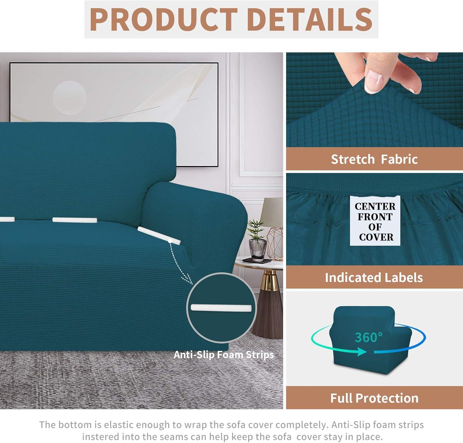 image:imageEasyGoing 100 Waterproof Chair Couch Cover Dual Waterproof Sofa Cover Stretch Jacquard Sofa Slipcover Leakproof Furniture Protector for Kids Pets Dog and Cat Chair ChocolatePeacock Blue