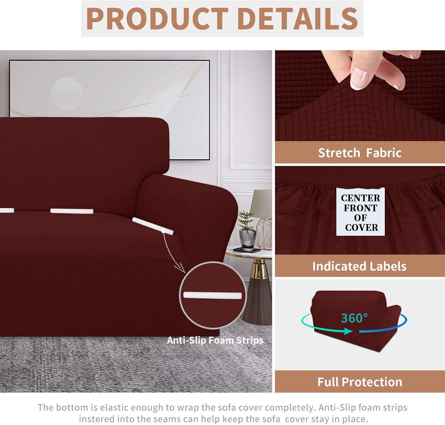image:imageEasyGoing 100 Waterproof Chair Couch Cover Dual Waterproof Sofa Cover Stretch Jacquard Sofa Slipcover Leakproof Furniture Protector for Kids Pets Dog and Cat Chair ChocolateWine