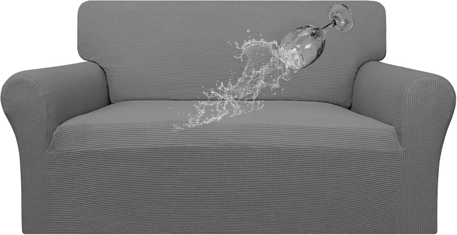 image:imageEasyGoing 100 Waterproof Chair Couch Cover Dual Waterproof Sofa Cover Stretch Jacquard Sofa Slipcover Leakproof Furniture Protector for Kids Pets Dog and Cat Chair ChocolateGrey