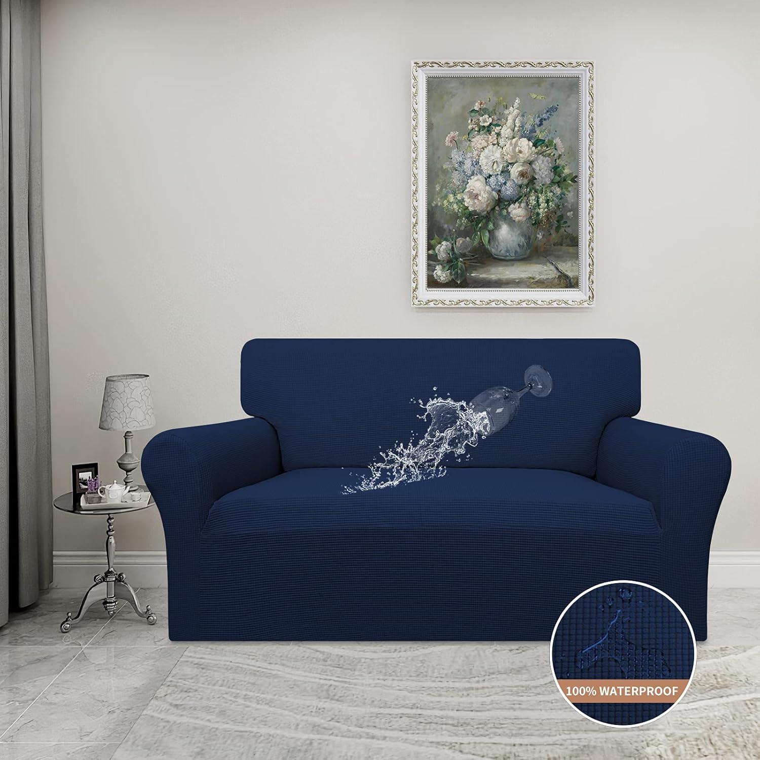image:imageEasyGoing 100 Waterproof Chair Couch Cover Dual Waterproof Sofa Cover Stretch Jacquard Sofa Slipcover Leakproof Furniture Protector for Kids Pets Dog and Cat Chair ChocolateNavy
