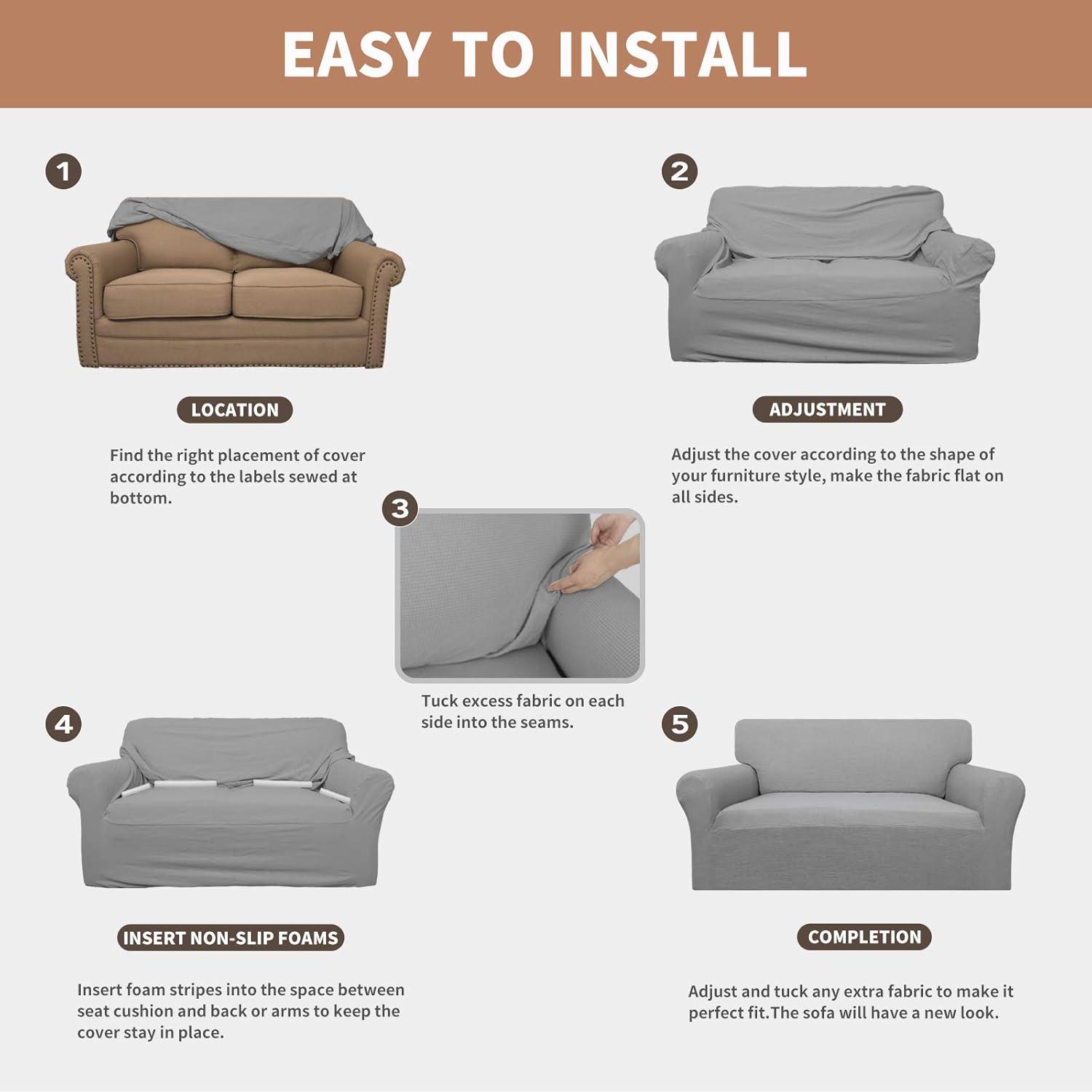 image:imageEasyGoing 100 Waterproof Chair Couch Cover Dual Waterproof Sofa Cover Stretch Jacquard Sofa Slipcover Leakproof Furniture Protector for Kids Pets Dog and Cat Chair ChocolateLight Gray
