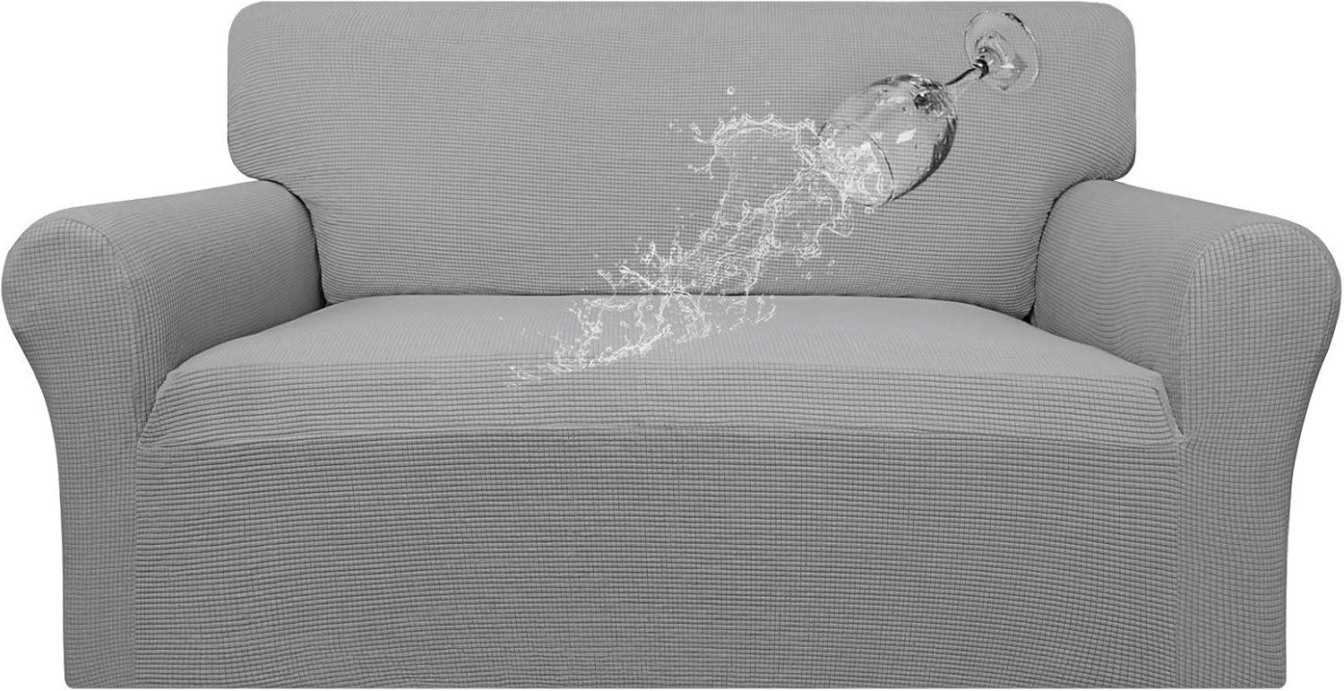 image:imageEasyGoing 100 Waterproof Chair Couch Cover Dual Waterproof Sofa Cover Stretch Jacquard Sofa Slipcover Leakproof Furniture Protector for Kids Pets Dog and Cat Chair ChocolateLight Gray