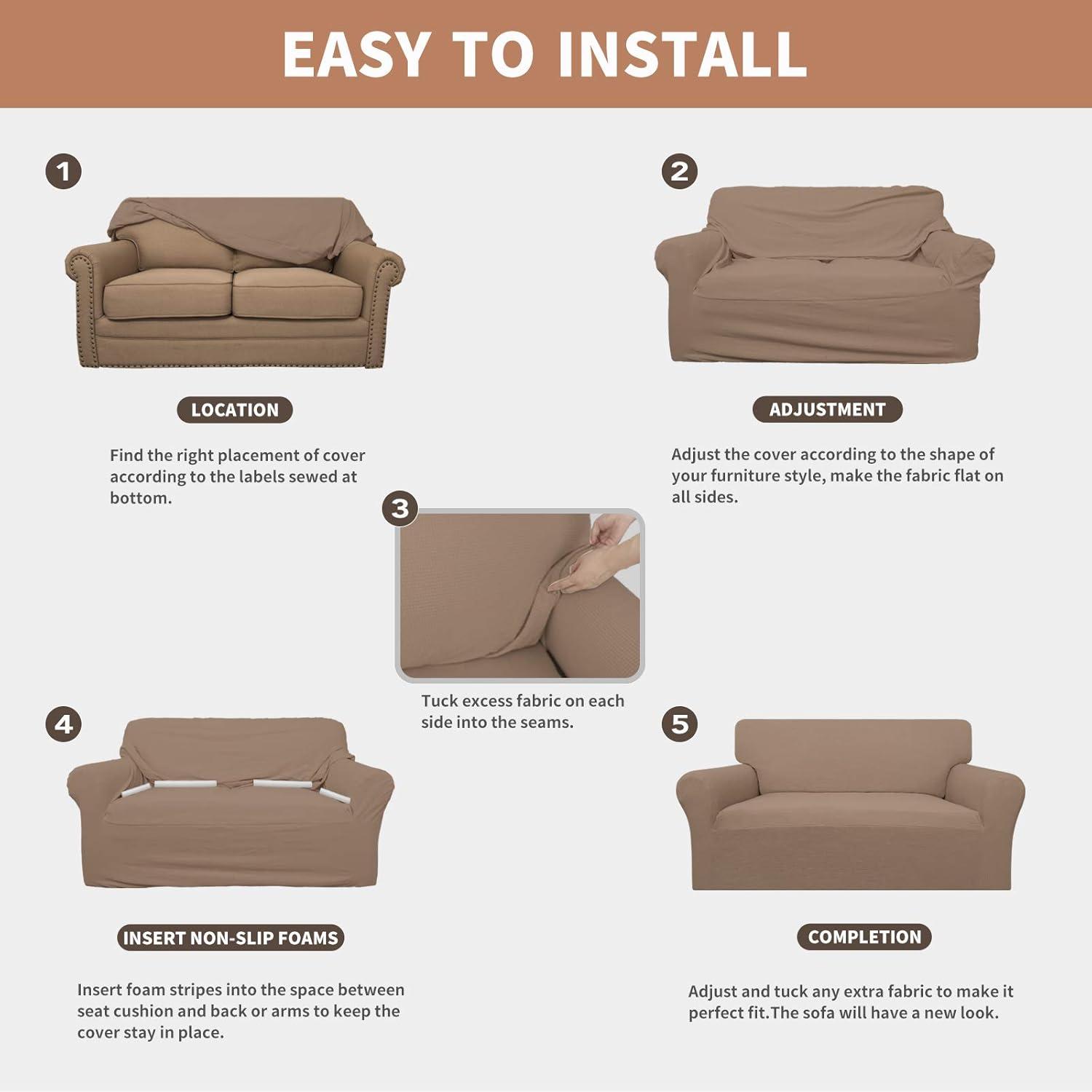 image:imageEasyGoing 100 Waterproof Chair Couch Cover Dual Waterproof Sofa Cover Stretch Jacquard Sofa Slipcover Leakproof Furniture Protector for Kids Pets Dog and Cat Chair ChocolateCamel