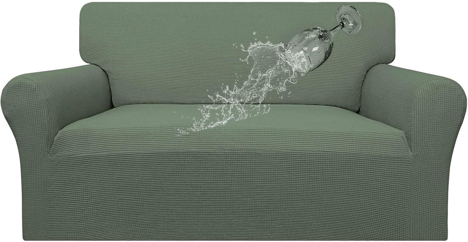 image:imageEasyGoing 100 Waterproof Chair Couch Cover Dual Waterproof Sofa Cover Stretch Jacquard Sofa Slipcover Leakproof Furniture Protector for Kids Pets Dog and Cat Chair ChocolateGrayish Green