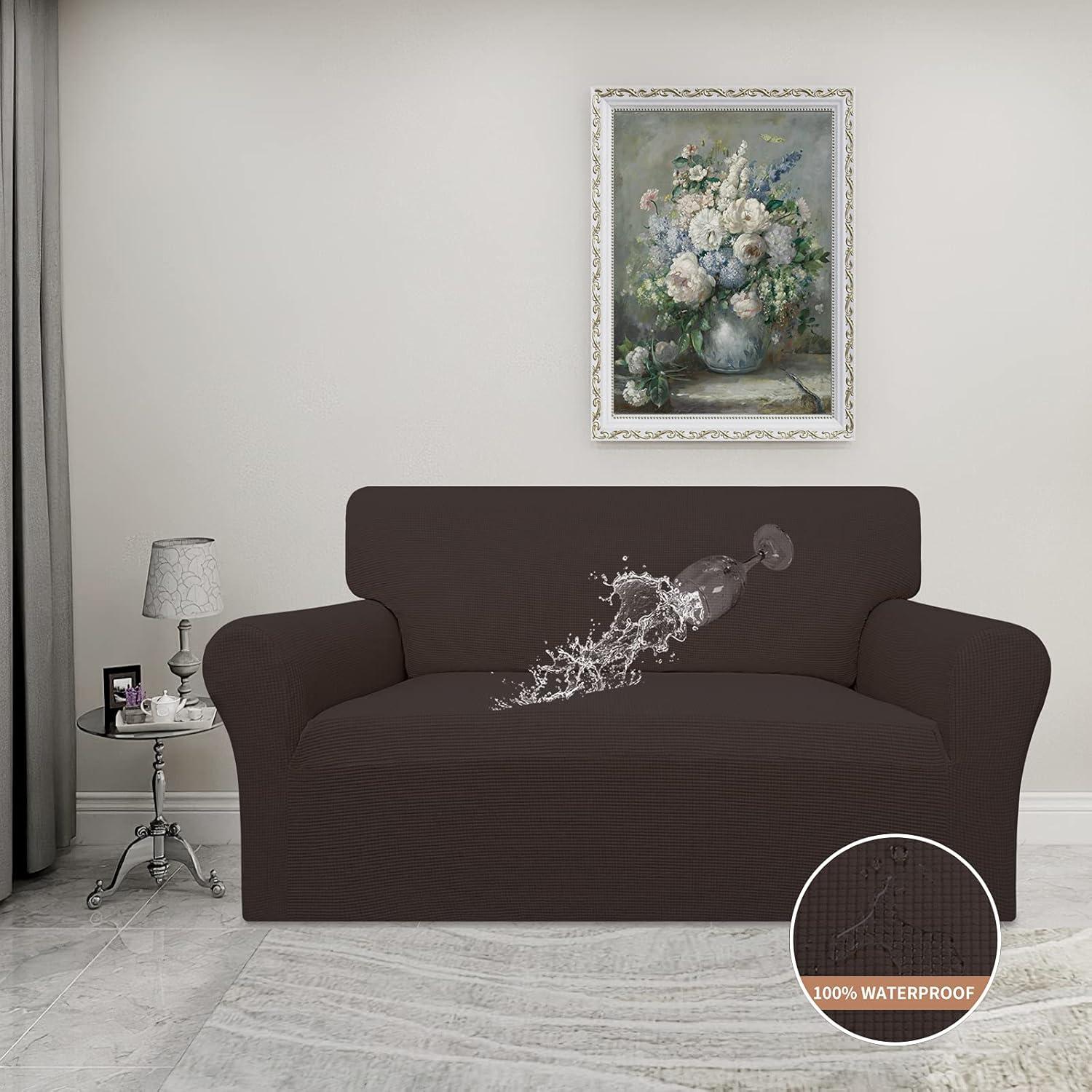 image:imageEasyGoing 100 Waterproof Chair Couch Cover Dual Waterproof Sofa Cover Stretch Jacquard Sofa Slipcover Leakproof Furniture Protector for Kids Pets Dog and Cat Chair ChocolateChocolate