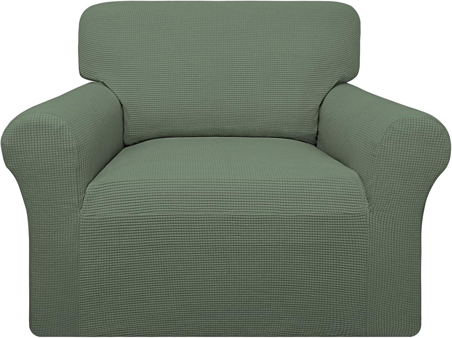 image:imageEasyGoing 100 Waterproof Chair Couch Cover Dual Waterproof Sofa Cover Stretch Jacquard Sofa Slipcover Leakproof Furniture Protector for Kids Pets Dog and Cat Chair ChocolateGrayish Green