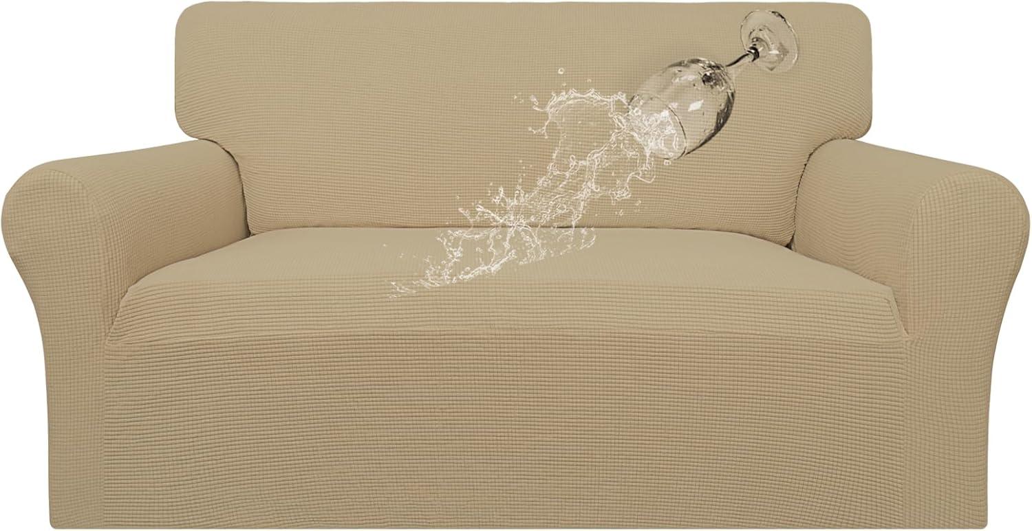 image:imageEasyGoing 100 Waterproof Chair Couch Cover Dual Waterproof Sofa Cover Stretch Jacquard Sofa Slipcover Leakproof Furniture Protector for Kids Pets Dog and Cat Chair ChocolateSand