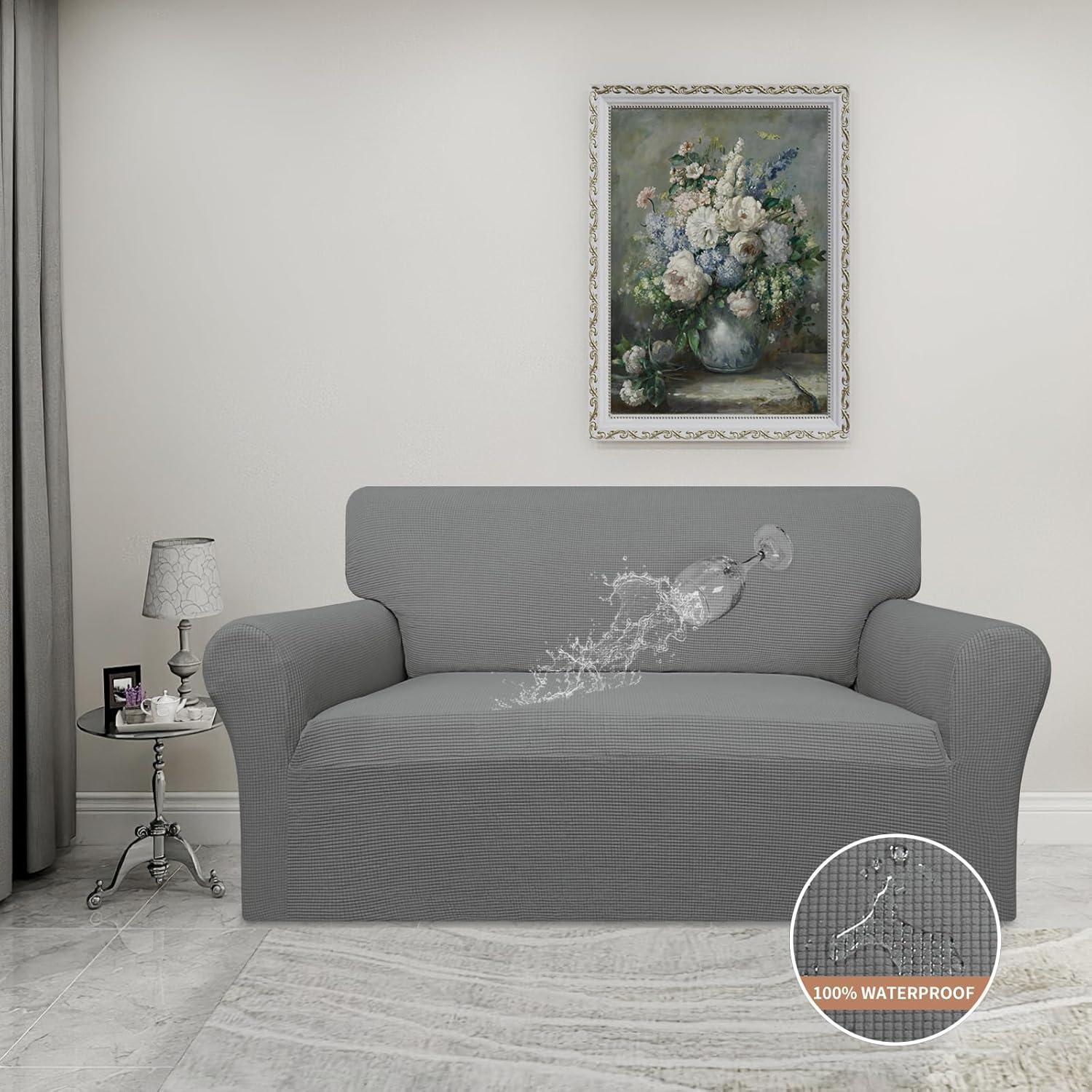 image:imageEasyGoing 100 Waterproof Chair Couch Cover Dual Waterproof Sofa Cover Stretch Jacquard Sofa Slipcover Leakproof Furniture Protector for Kids Pets Dog and Cat Chair ChocolateGrey