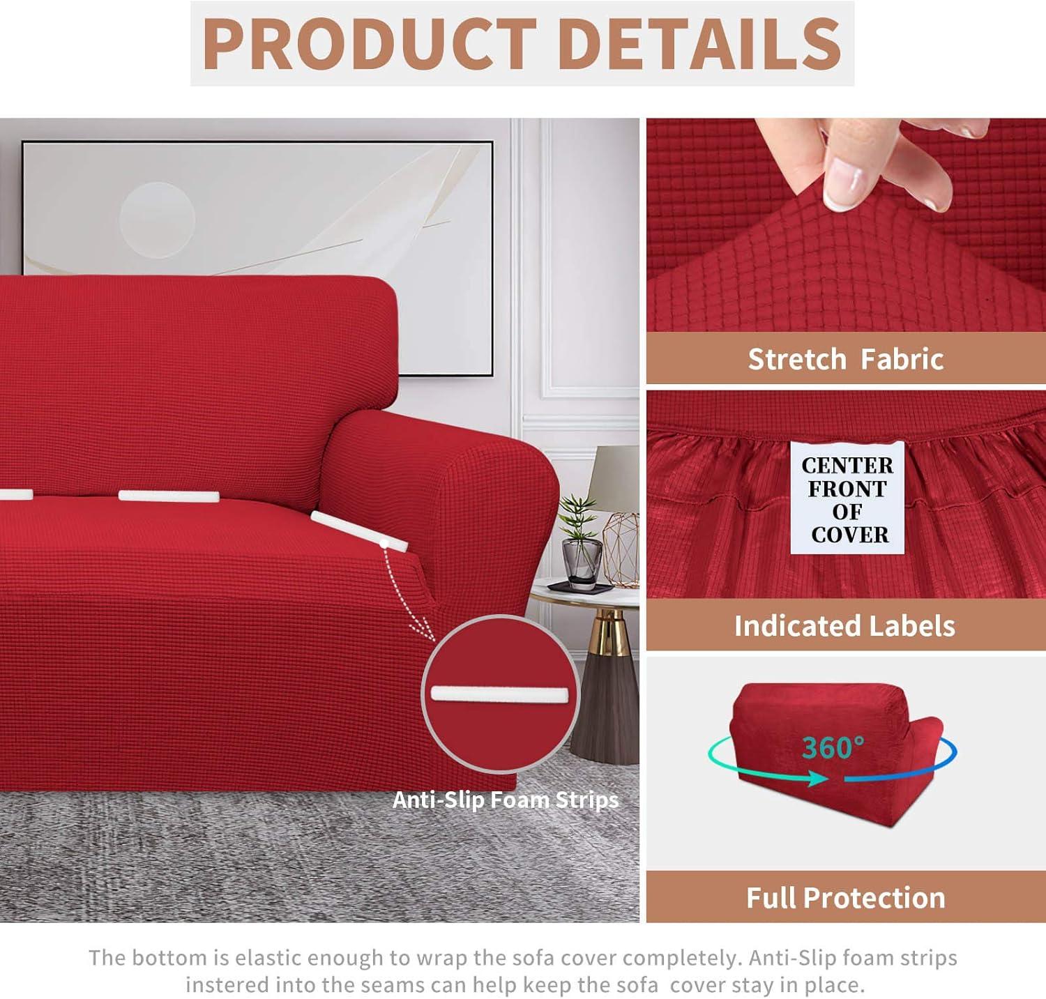 image:imageEasyGoing 100 Waterproof Chair Couch Cover Dual Waterproof Sofa Cover Stretch Jacquard Sofa Slipcover Leakproof Furniture Protector for Kids Pets Dog and Cat Chair ChocolateChristmas Red