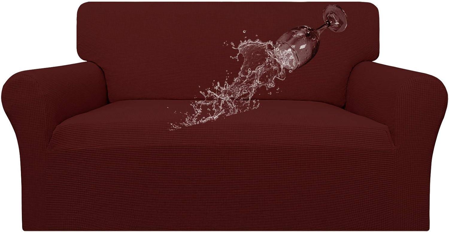 image:imageEasyGoing 100 Waterproof Chair Couch Cover Dual Waterproof Sofa Cover Stretch Jacquard Sofa Slipcover Leakproof Furniture Protector for Kids Pets Dog and Cat Chair ChocolateWine
