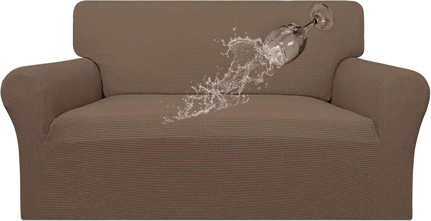 image:imageEasyGoing 100 Waterproof Chair Couch Cover Dual Waterproof Sofa Cover Stretch Jacquard Sofa Slipcover Leakproof Furniture Protector for Kids Pets Dog and Cat Chair ChocolateBrown