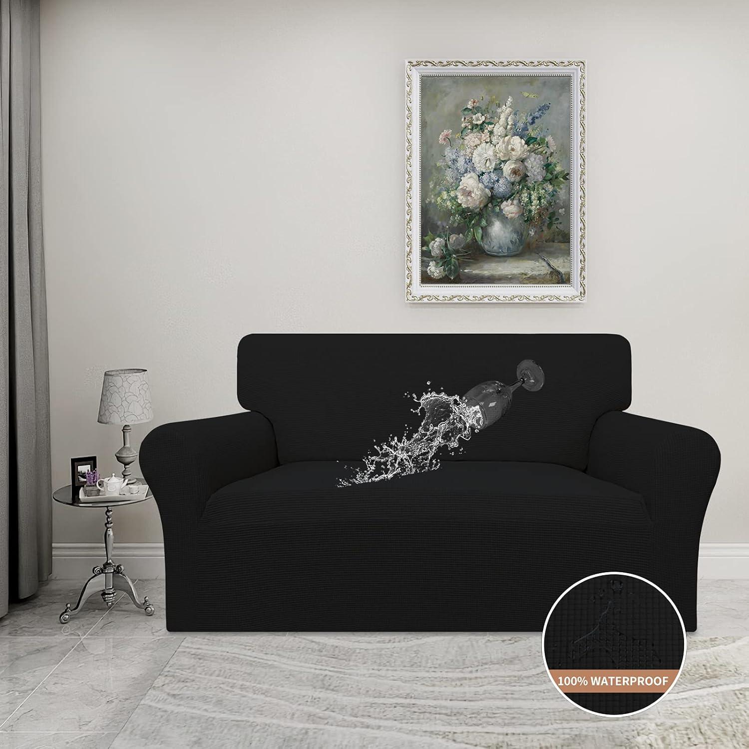 image:imageEasyGoing 100 Waterproof Chair Couch Cover Dual Waterproof Sofa Cover Stretch Jacquard Sofa Slipcover Leakproof Furniture Protector for Kids Pets Dog and Cat Chair ChocolateBlack