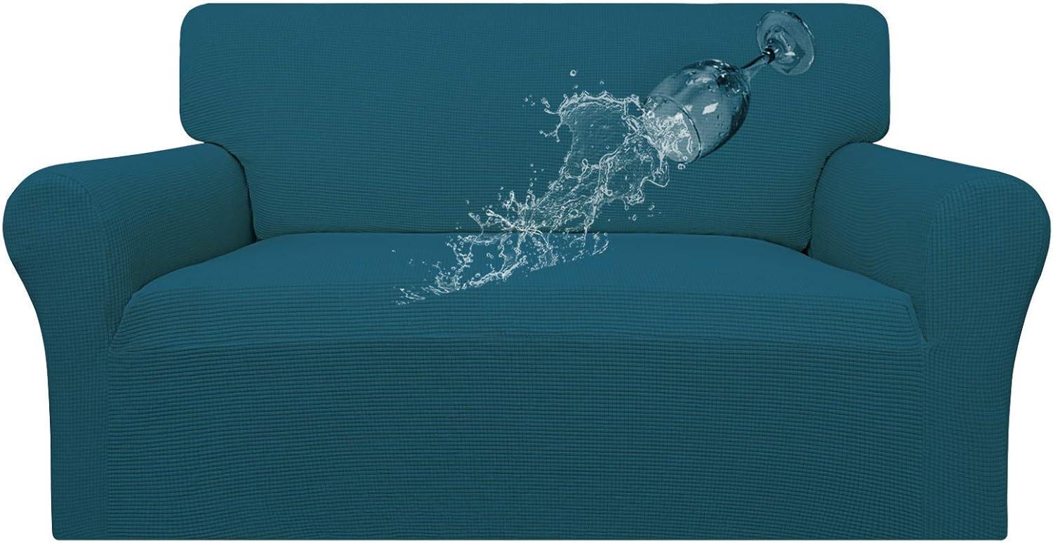 image:imageEasyGoing 100 Waterproof Chair Couch Cover Dual Waterproof Sofa Cover Stretch Jacquard Sofa Slipcover Leakproof Furniture Protector for Kids Pets Dog and Cat Chair ChocolatePeacock Blue
