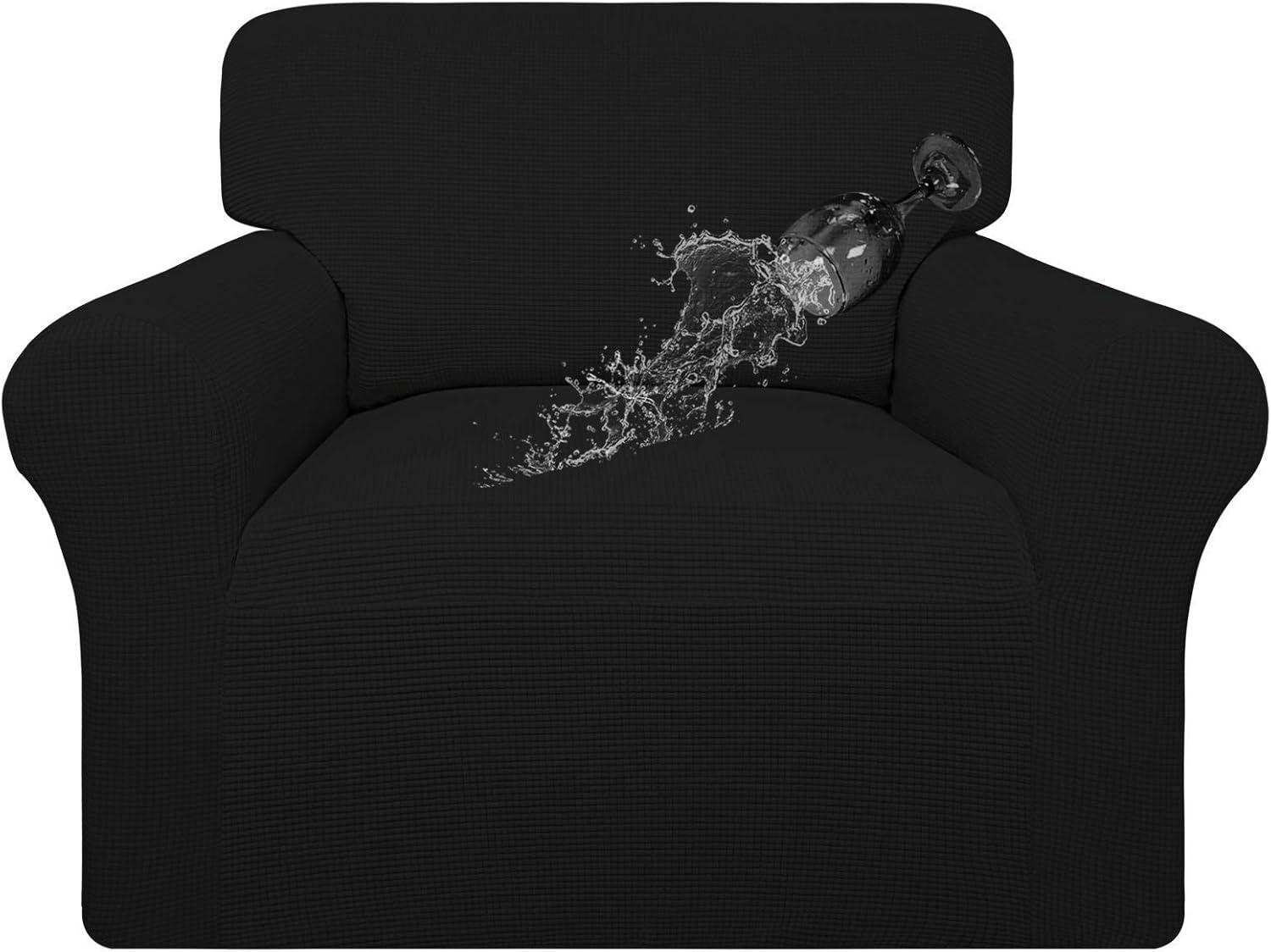 image:imageEasyGoing 100 Waterproof Chair Couch Cover Dual Waterproof Sofa Cover Stretch Jacquard Sofa Slipcover Leakproof Furniture Protector for Kids Pets Dog and Cat Chair ChocolateBlack