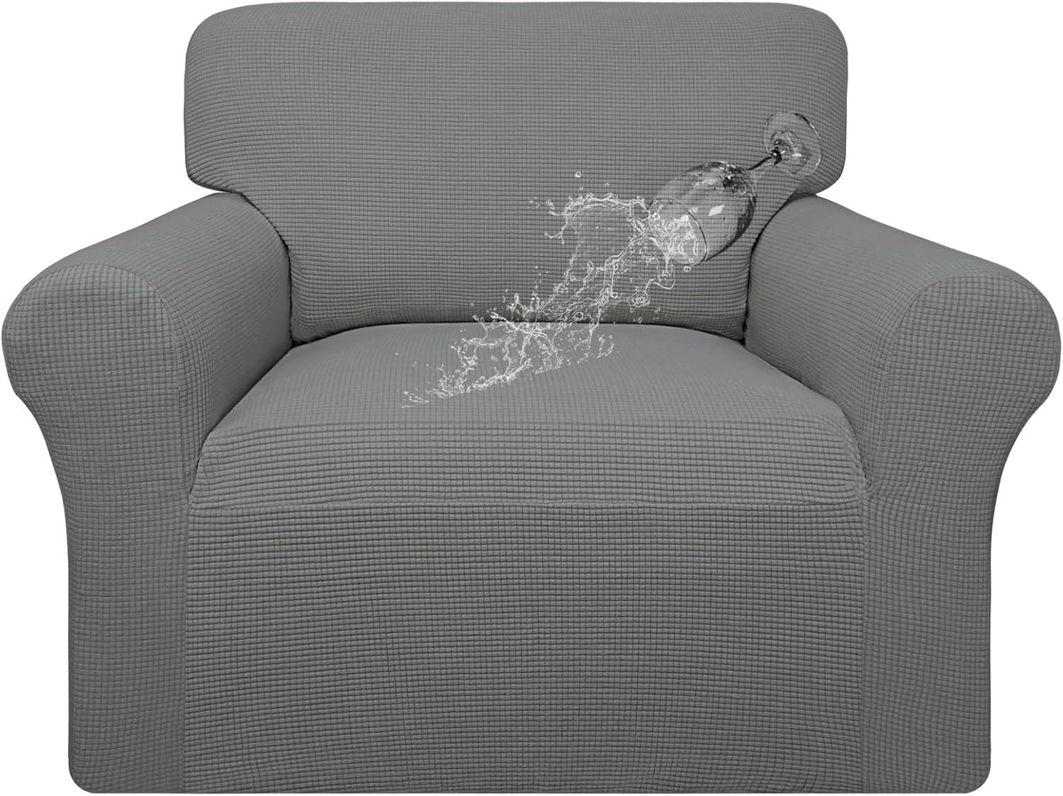 image:imageEasyGoing 100 Waterproof Chair Couch Cover Dual Waterproof Sofa Cover Stretch Jacquard Sofa Slipcover Leakproof Furniture Protector for Kids Pets Dog and Cat Chair ChocolateGrey