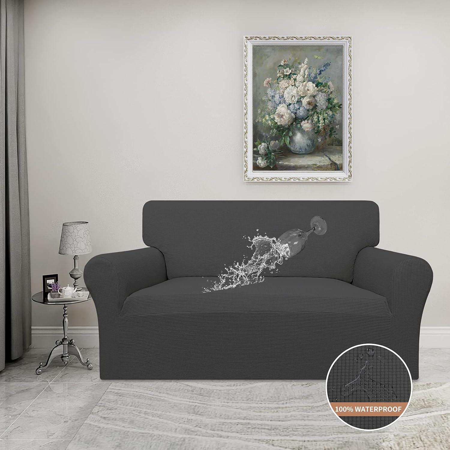image:imageEasyGoing 100 Waterproof Chair Couch Cover Dual Waterproof Sofa Cover Stretch Jacquard Sofa Slipcover Leakproof Furniture Protector for Kids Pets Dog and Cat Chair ChocolateDark Gray