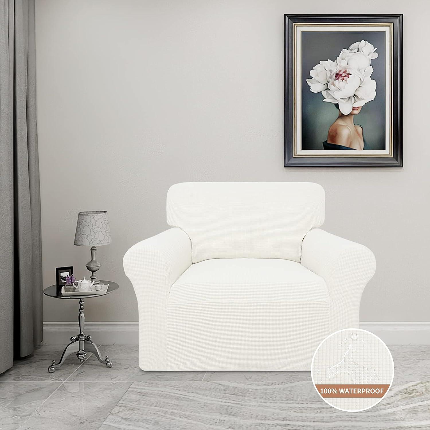 image:imageEasyGoing 100 Waterproof Chair Couch Cover Dual Waterproof Sofa Cover Stretch Jacquard Sofa Slipcover Leakproof Furniture Protector for Kids Pets Dog and Cat Chair ChocolateCream