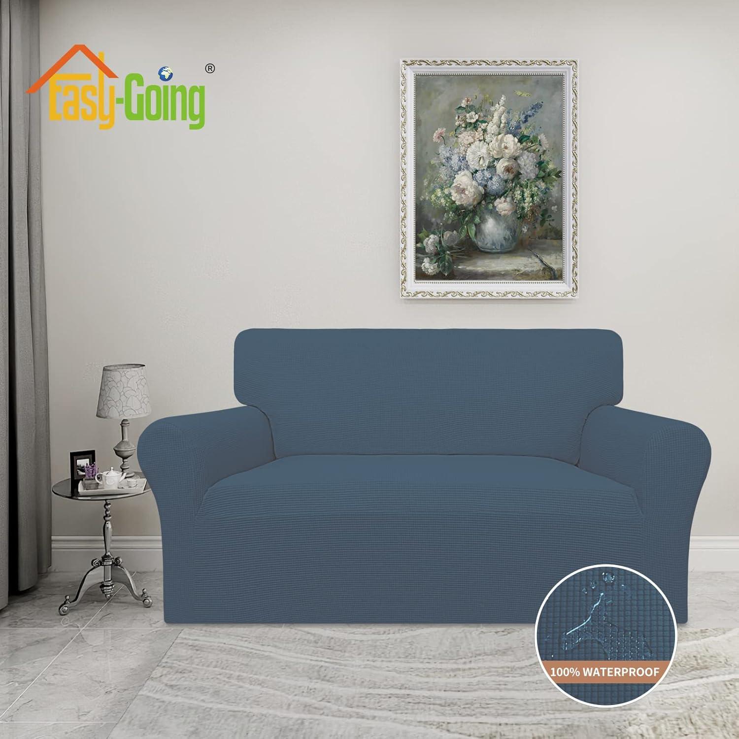 image:imageEasyGoing 100 Waterproof Chair Couch Cover Dual Waterproof Sofa Cover Stretch Jacquard Sofa Slipcover Leakproof Furniture Protector for Kids Pets Dog and Cat Chair ChocolateBluestone