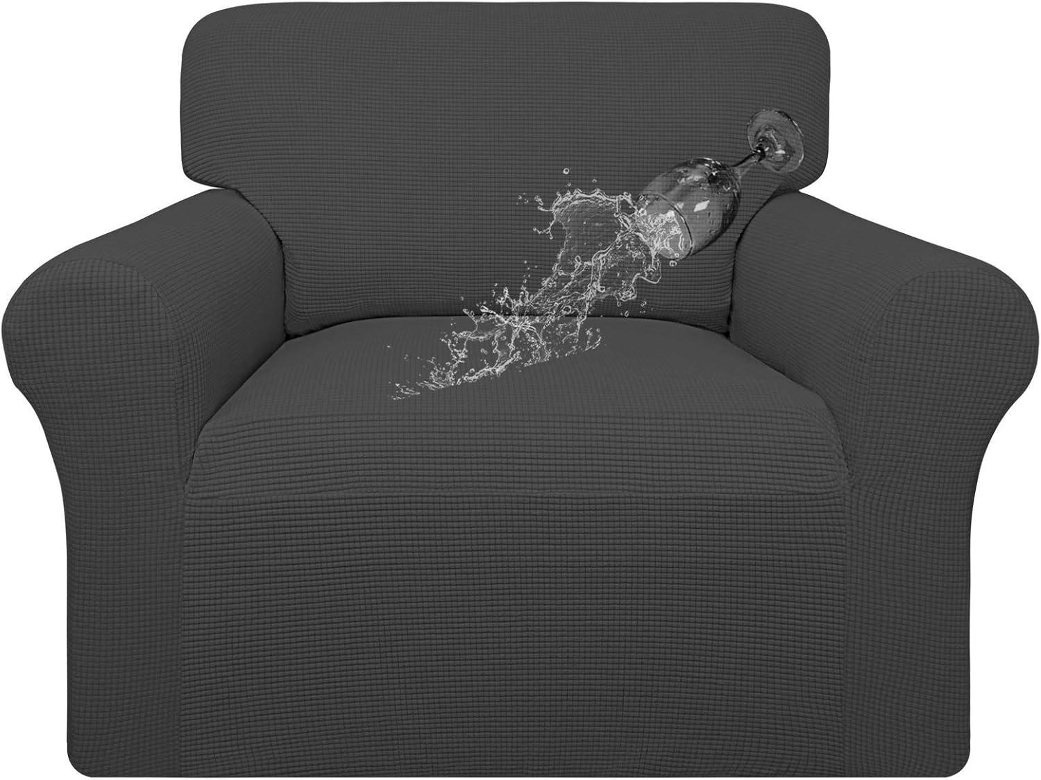 image:imageEasyGoing 100 Waterproof Chair Couch Cover Dual Waterproof Sofa Cover Stretch Jacquard Sofa Slipcover Leakproof Furniture Protector for Kids Pets Dog and Cat Chair ChocolateDark Gray