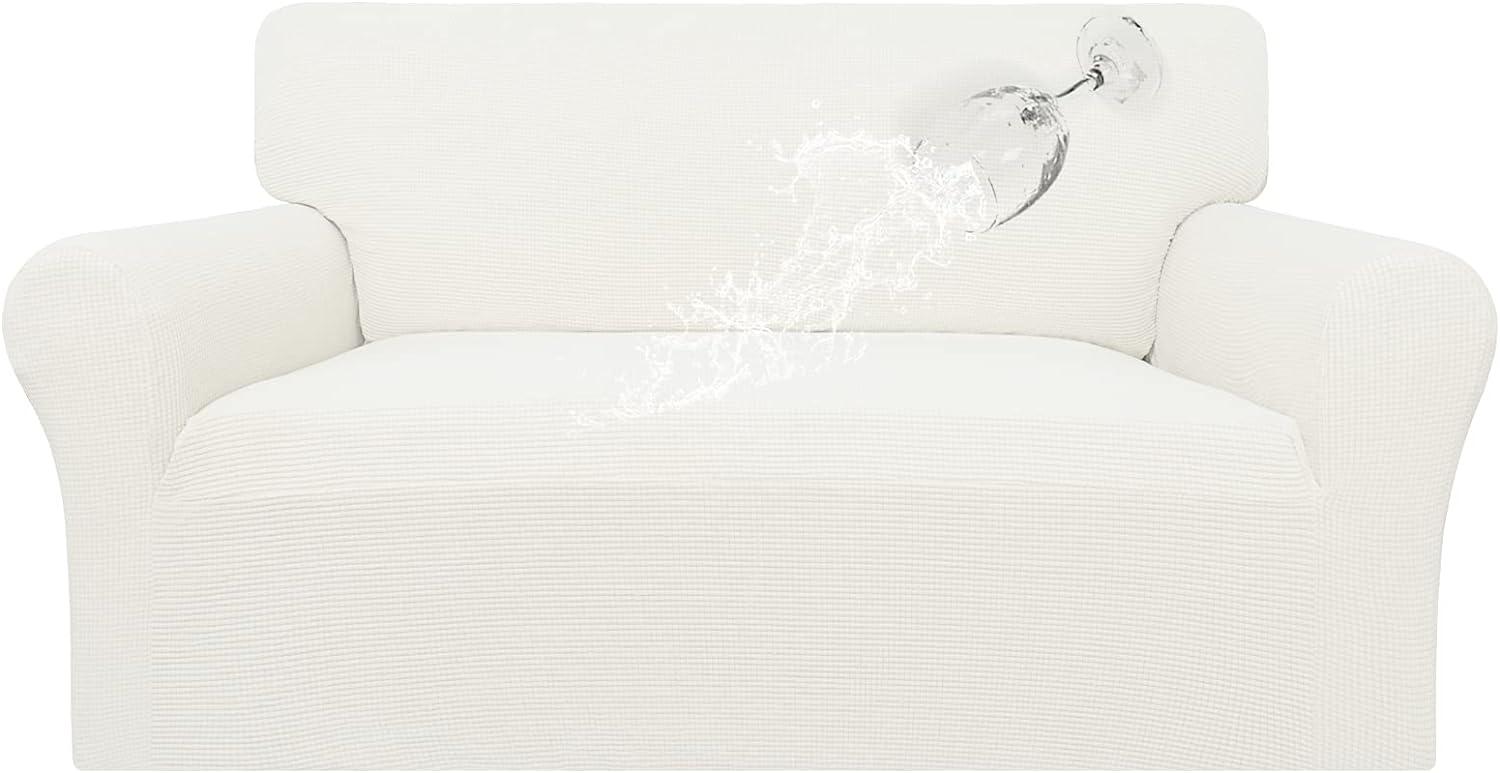 image:imageEasyGoing 100 Waterproof Chair Couch Cover Dual Waterproof Sofa Cover Stretch Jacquard Sofa Slipcover Leakproof Furniture Protector for Kids Pets Dog and Cat Chair ChocolateCream