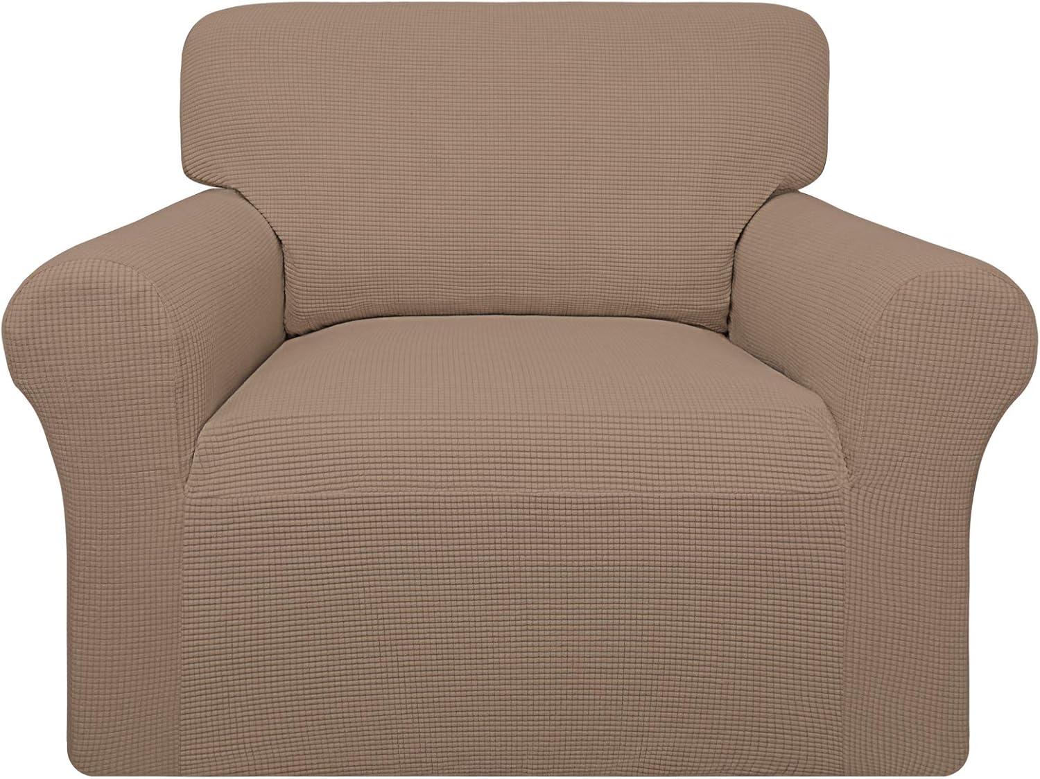 image:imageEasyGoing 100 Waterproof Chair Couch Cover Dual Waterproof Sofa Cover Stretch Jacquard Sofa Slipcover Leakproof Furniture Protector for Kids Pets Dog and Cat Chair ChocolateCamel