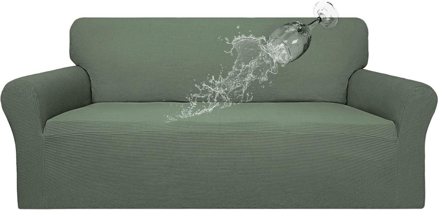 image:imageEasyGoing 100 Waterproof Chair Couch Cover Dual Waterproof Sofa Cover Stretch Jacquard Sofa Slipcover Leakproof Furniture Protector for Kids Pets Dog and Cat Chair ChocolateGrayish Green