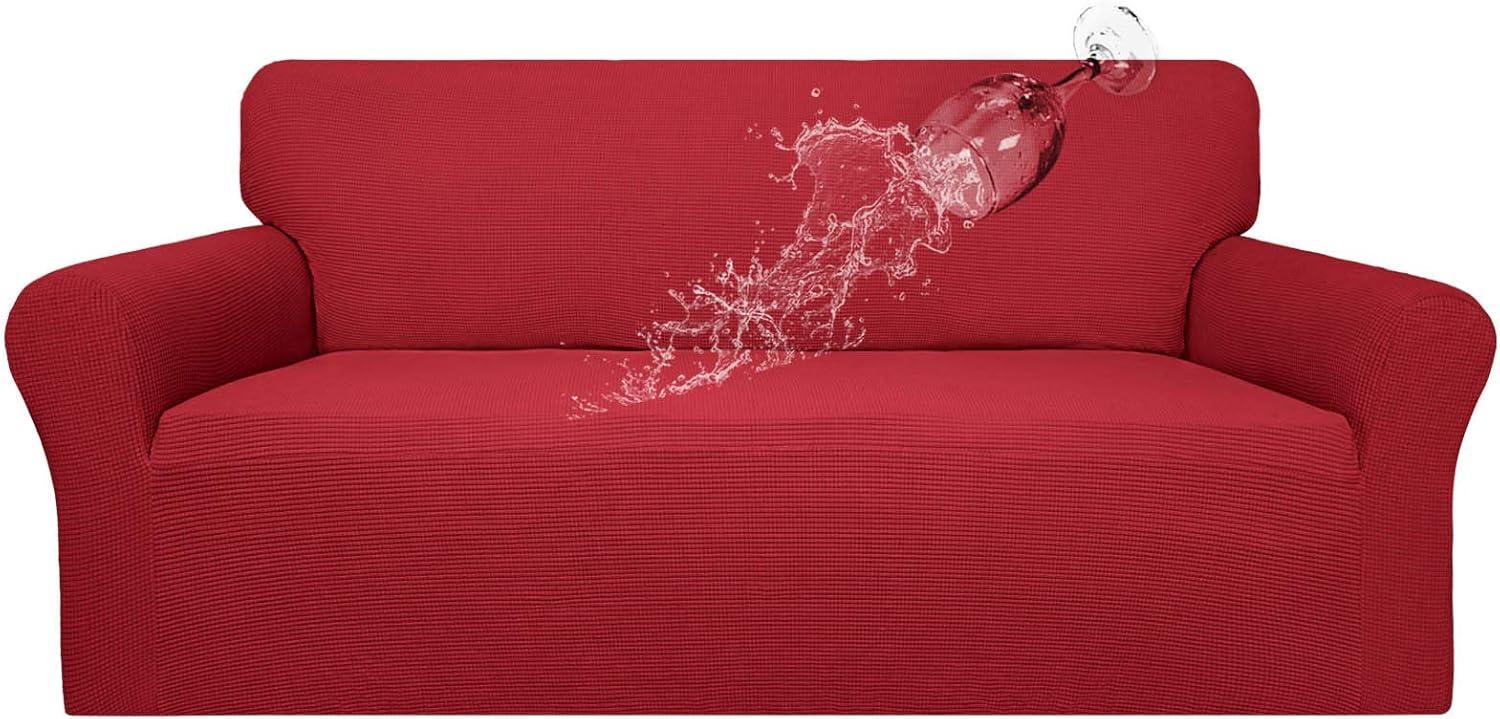 image:imageEasyGoing 100 Waterproof Chair Couch Cover Dual Waterproof Sofa Cover Stretch Jacquard Sofa Slipcover Leakproof Furniture Protector for Kids Pets Dog and Cat Chair ChocolateChristmas Red