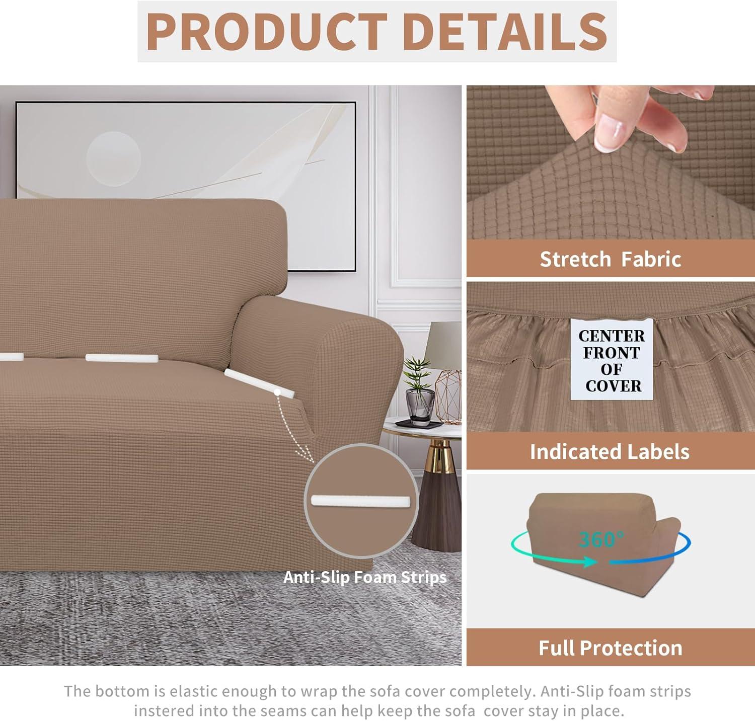 image:imageEasyGoing 100 Waterproof Chair Couch Cover Dual Waterproof Sofa Cover Stretch Jacquard Sofa Slipcover Leakproof Furniture Protector for Kids Pets Dog and Cat Chair ChocolateCamel
