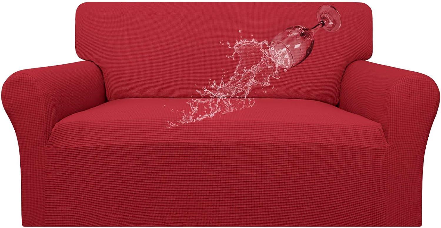 image:imageEasyGoing 100 Waterproof Chair Couch Cover Dual Waterproof Sofa Cover Stretch Jacquard Sofa Slipcover Leakproof Furniture Protector for Kids Pets Dog and Cat Chair ChocolateChristmas Red