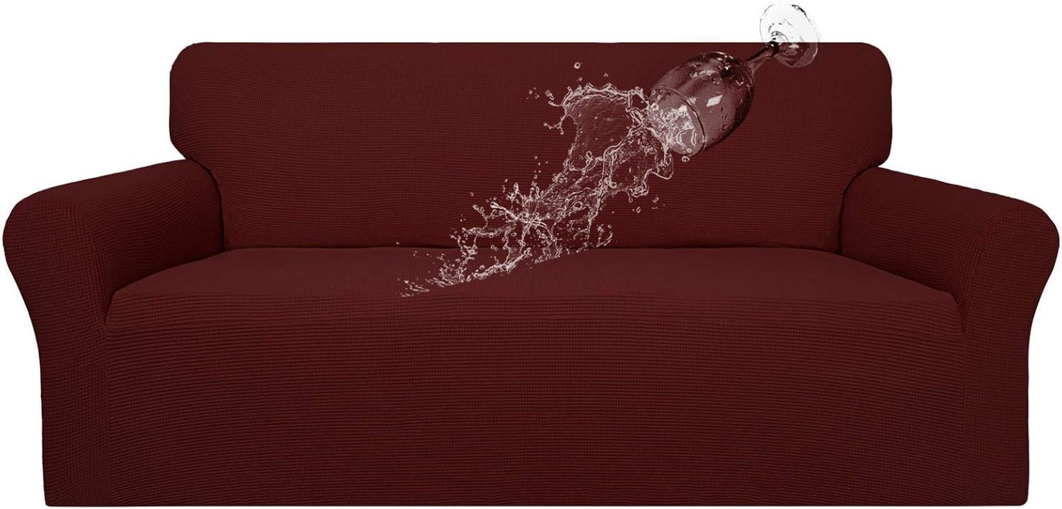 image:imageEasyGoing 100 Waterproof Chair Couch Cover Dual Waterproof Sofa Cover Stretch Jacquard Sofa Slipcover Leakproof Furniture Protector for Kids Pets Dog and Cat Chair ChocolateWine