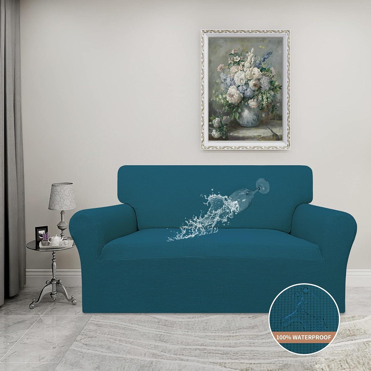 image:imageEasyGoing 100 Waterproof Chair Couch Cover Dual Waterproof Sofa Cover Stretch Jacquard Sofa Slipcover Leakproof Furniture Protector for Kids Pets Dog and Cat Chair ChocolatePeacock Blue