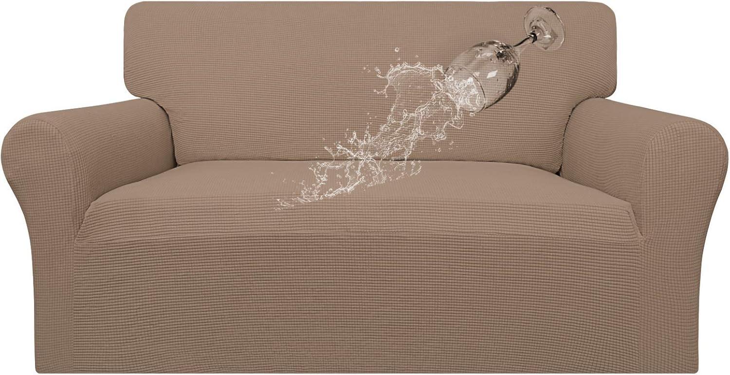 image:imageEasyGoing 100 Waterproof Chair Couch Cover Dual Waterproof Sofa Cover Stretch Jacquard Sofa Slipcover Leakproof Furniture Protector for Kids Pets Dog and Cat Chair ChocolateCamel