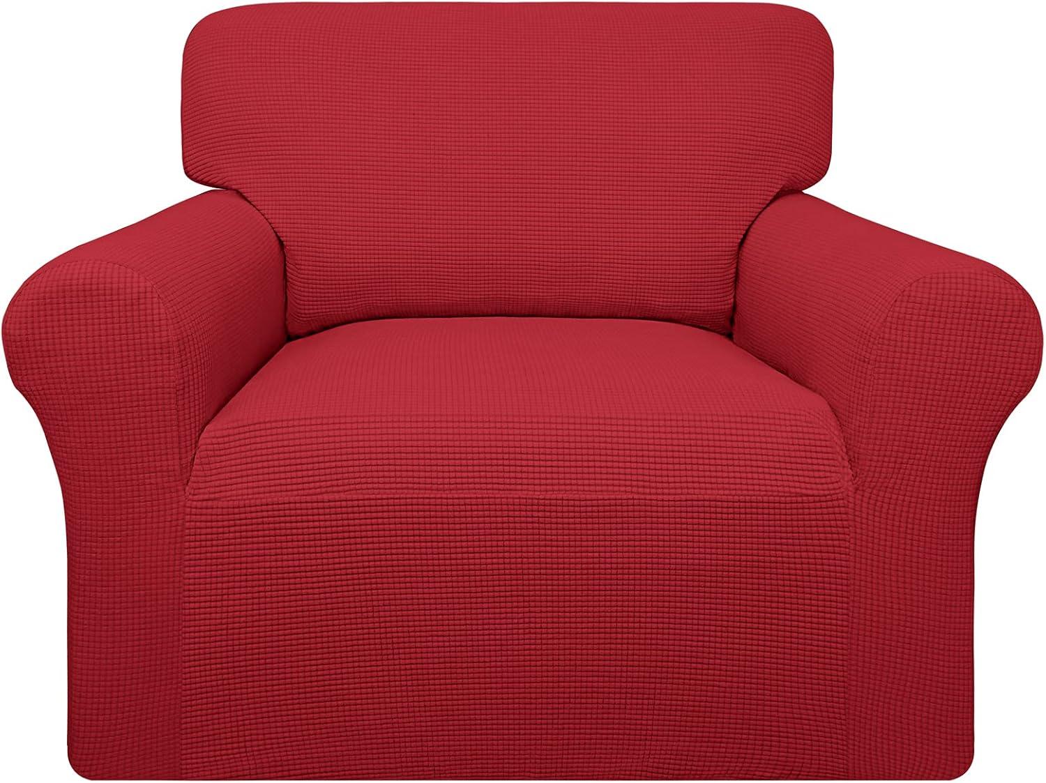 image:imageEasyGoing 100 Waterproof Chair Couch Cover Dual Waterproof Sofa Cover Stretch Jacquard Sofa Slipcover Leakproof Furniture Protector for Kids Pets Dog and Cat Chair ChocolateChristmas Red