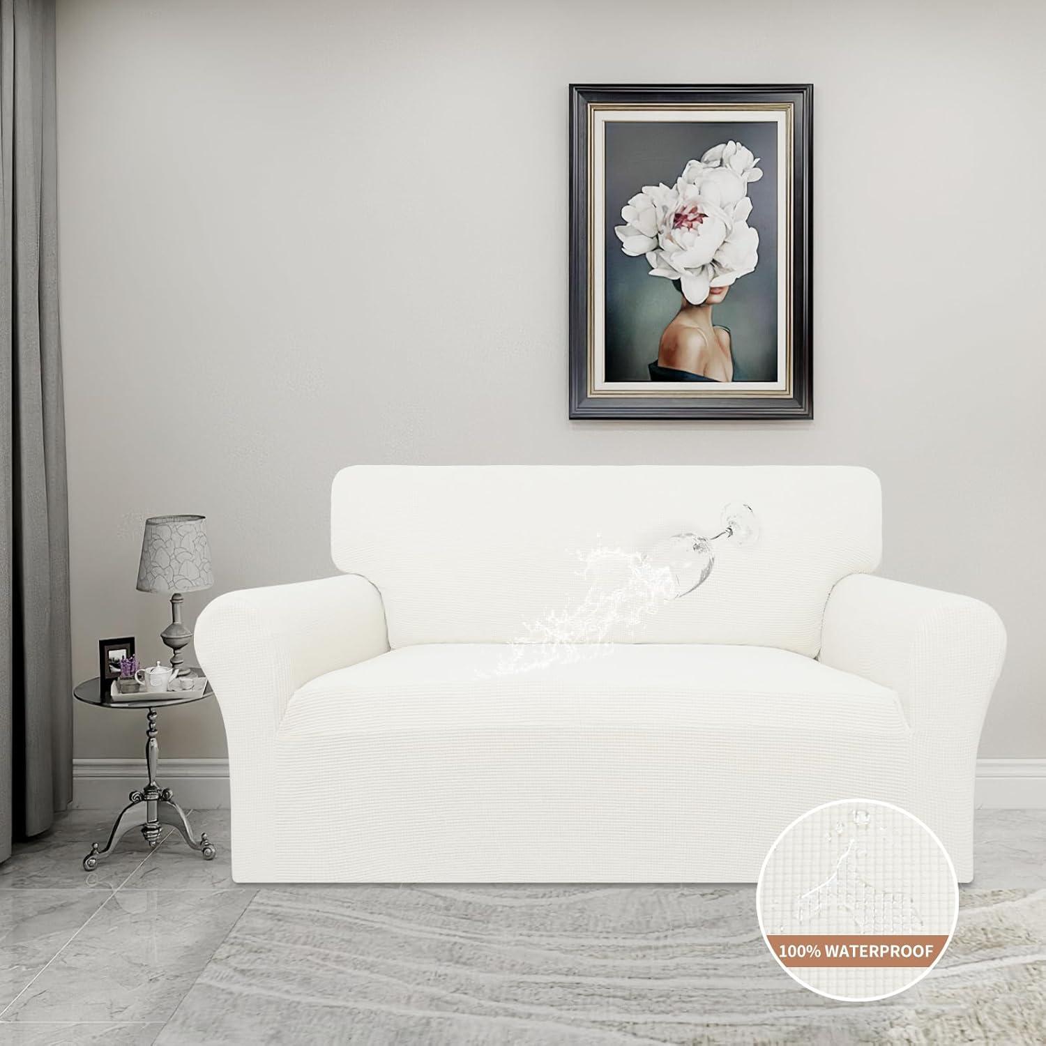 image:imageEasyGoing 100 Waterproof Chair Couch Cover Dual Waterproof Sofa Cover Stretch Jacquard Sofa Slipcover Leakproof Furniture Protector for Kids Pets Dog and Cat Chair ChocolateCream