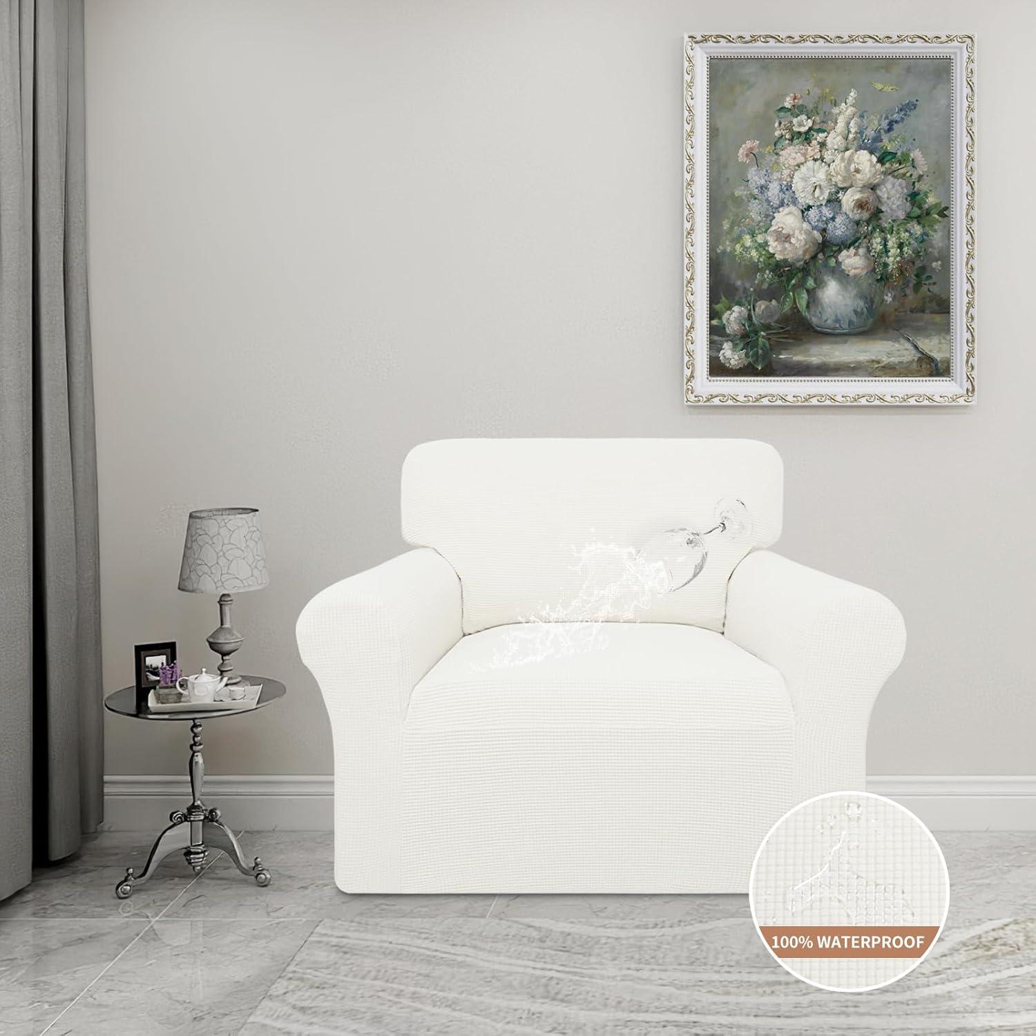 image:imageEasyGoing 100 Waterproof Chair Couch Cover Dual Waterproof Sofa Cover Stretch Jacquard Sofa Slipcover Leakproof Furniture Protector for Kids Pets Dog and Cat Chair ChocolateCream