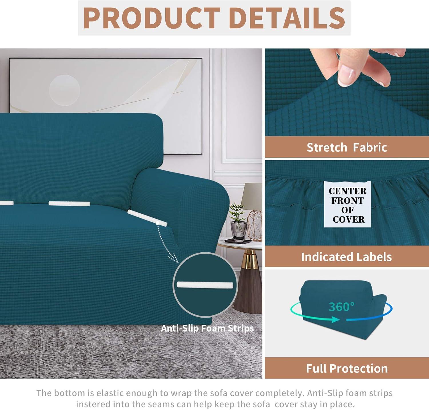 image:imageEasyGoing 100 Waterproof Chair Couch Cover Dual Waterproof Sofa Cover Stretch Jacquard Sofa Slipcover Leakproof Furniture Protector for Kids Pets Dog and Cat Chair ChocolatePeacock Blue