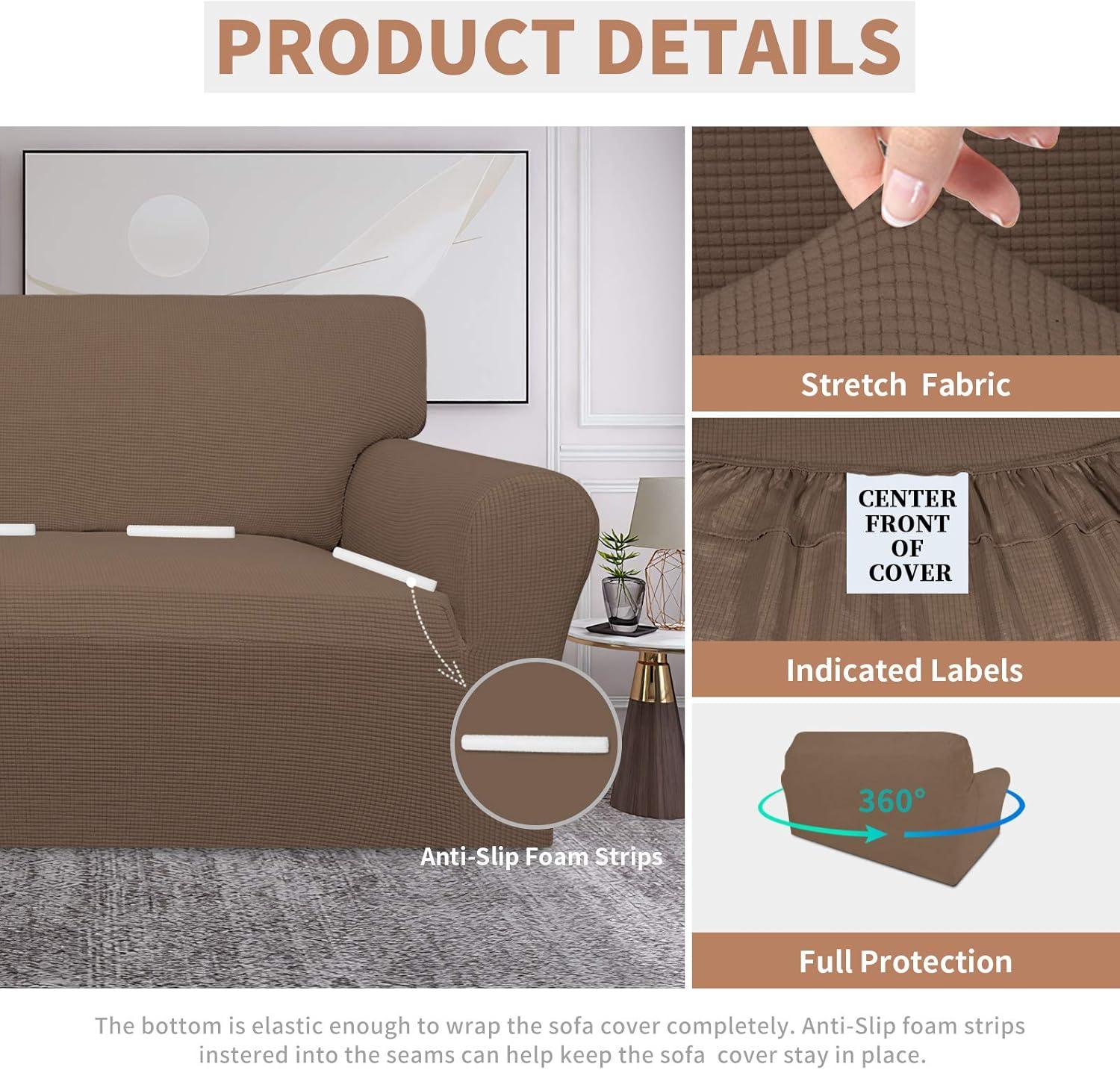 image:imageEasyGoing 100 Waterproof Chair Couch Cover Dual Waterproof Sofa Cover Stretch Jacquard Sofa Slipcover Leakproof Furniture Protector for Kids Pets Dog and Cat Chair ChocolateCamel