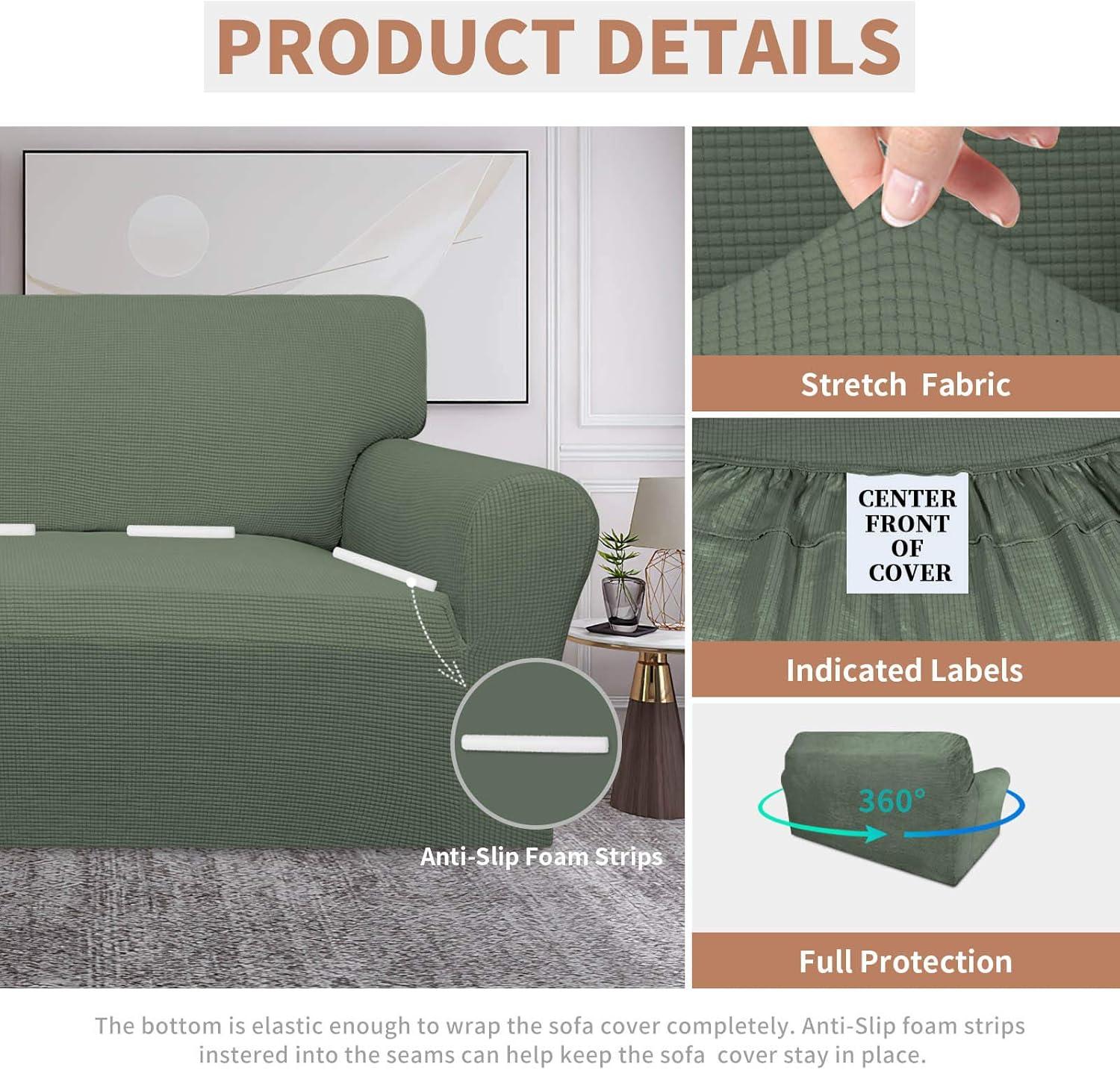 image:imageEasyGoing 100 Waterproof Chair Couch Cover Dual Waterproof Sofa Cover Stretch Jacquard Sofa Slipcover Leakproof Furniture Protector for Kids Pets Dog and Cat Chair ChocolateGrayish Green