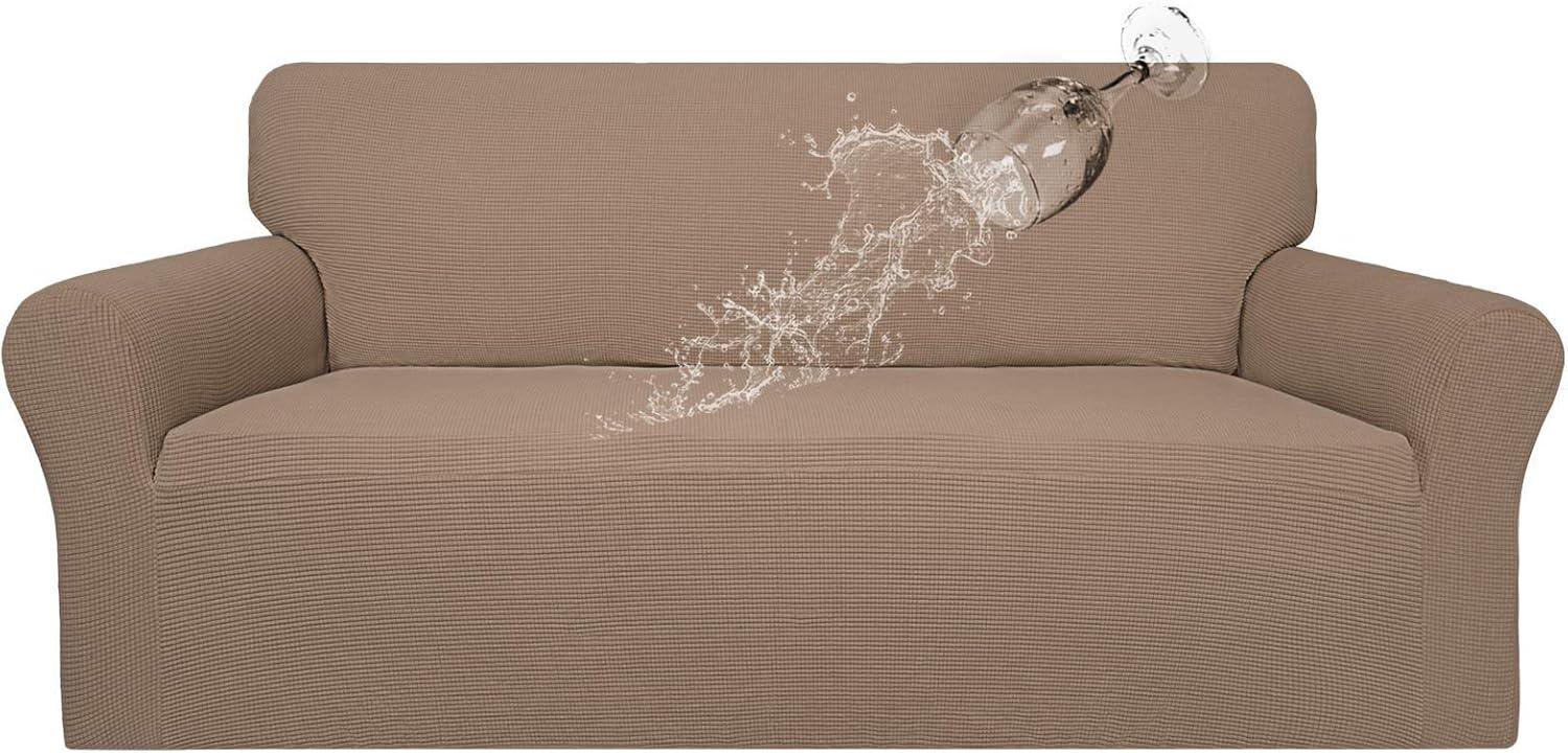 image:imageEasyGoing 100 Waterproof Chair Couch Cover Dual Waterproof Sofa Cover Stretch Jacquard Sofa Slipcover Leakproof Furniture Protector for Kids Pets Dog and Cat Chair ChocolateCamel