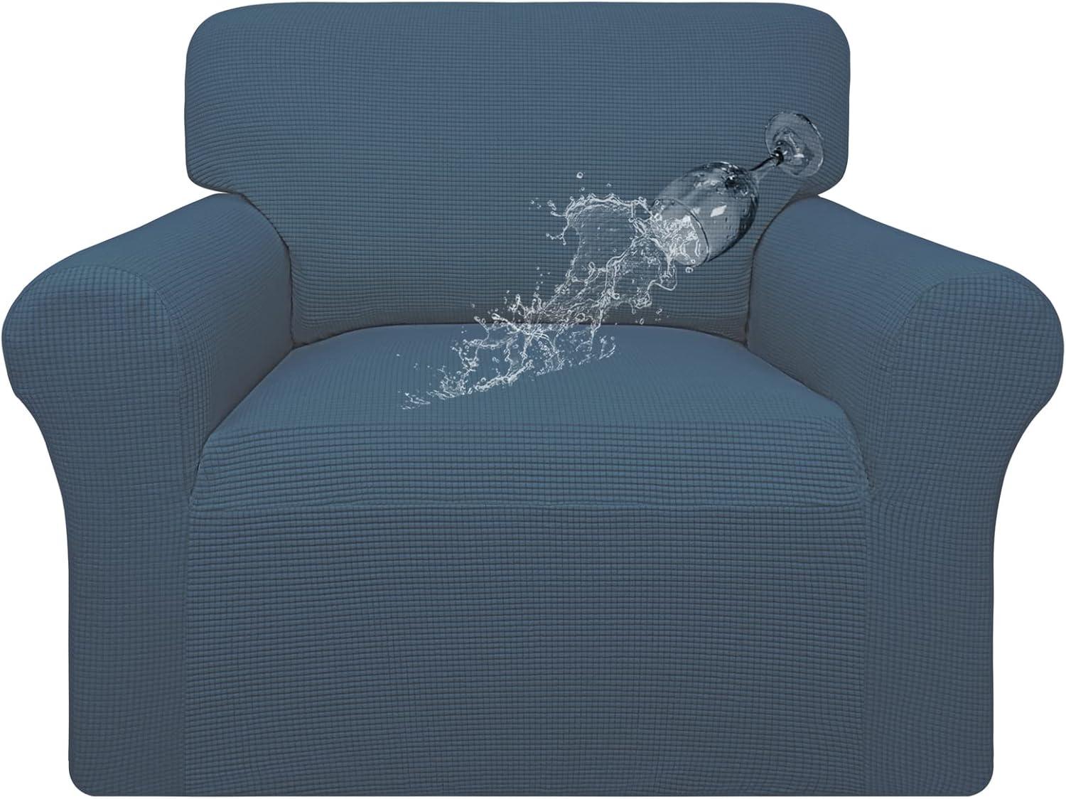 image:imageEasyGoing 100 Waterproof Chair Couch Cover Dual Waterproof Sofa Cover Stretch Jacquard Sofa Slipcover Leakproof Furniture Protector for Kids Pets Dog and Cat Chair ChocolateBluestone