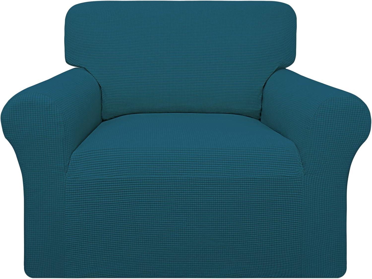 image:imageEasyGoing 100 Waterproof Chair Couch Cover Dual Waterproof Sofa Cover Stretch Jacquard Sofa Slipcover Leakproof Furniture Protector for Kids Pets Dog and Cat Chair ChocolatePeacock Blue